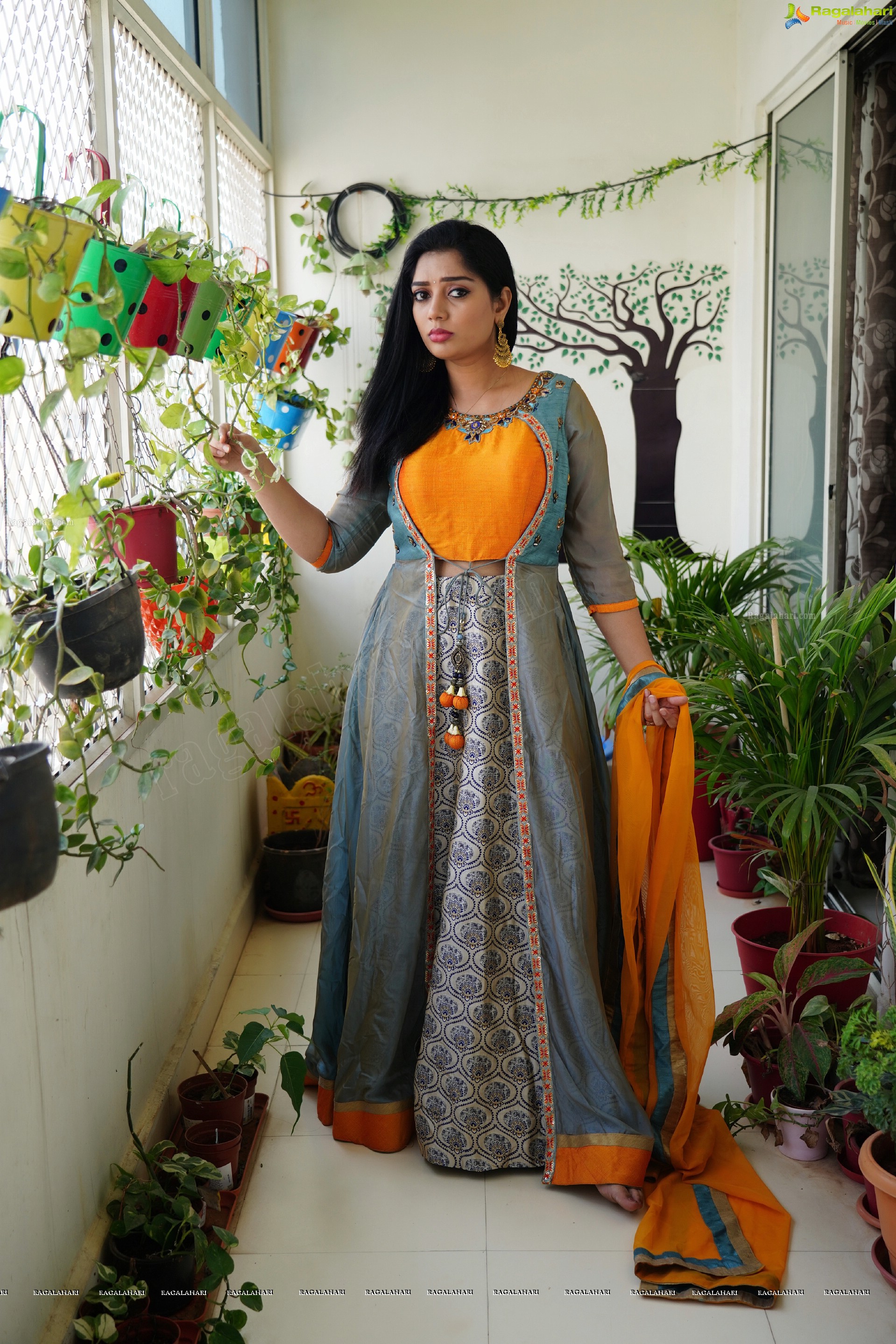 Aadhya Paruchuri in Gray and Orange Anarkali Suit, Exclusive Photoshoot