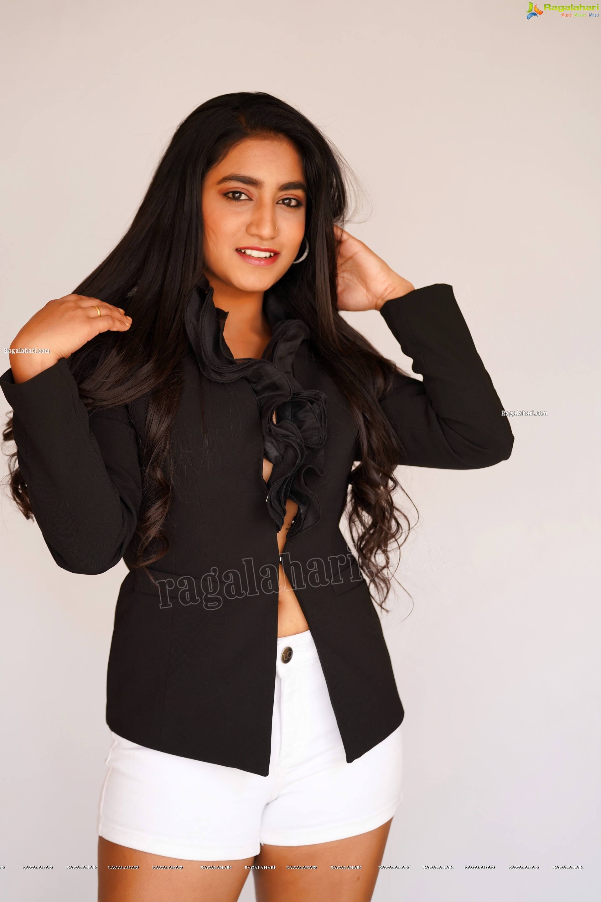 Yuktha in Black Shirt and White Shorts, Exclusive Photoshoot