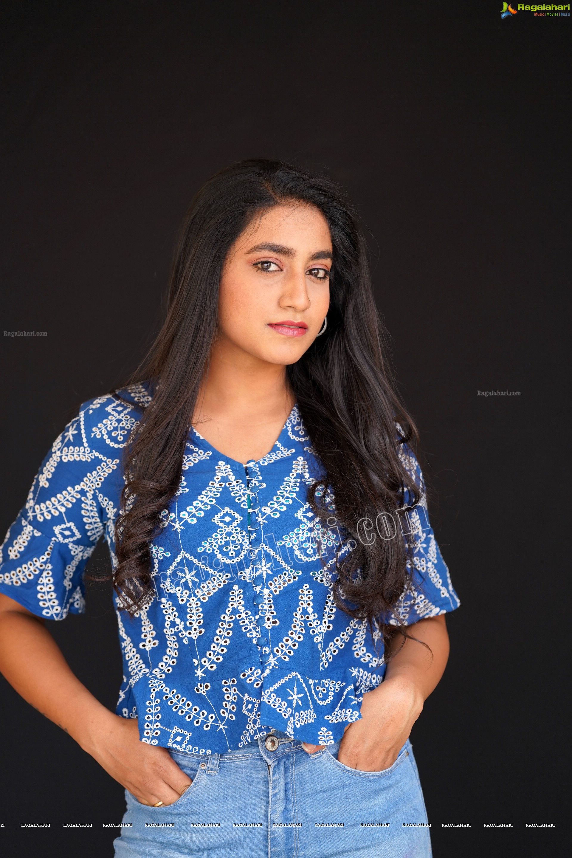 Yuktha in Blue Printed Top and Jeans, Exclusive Photoshoot