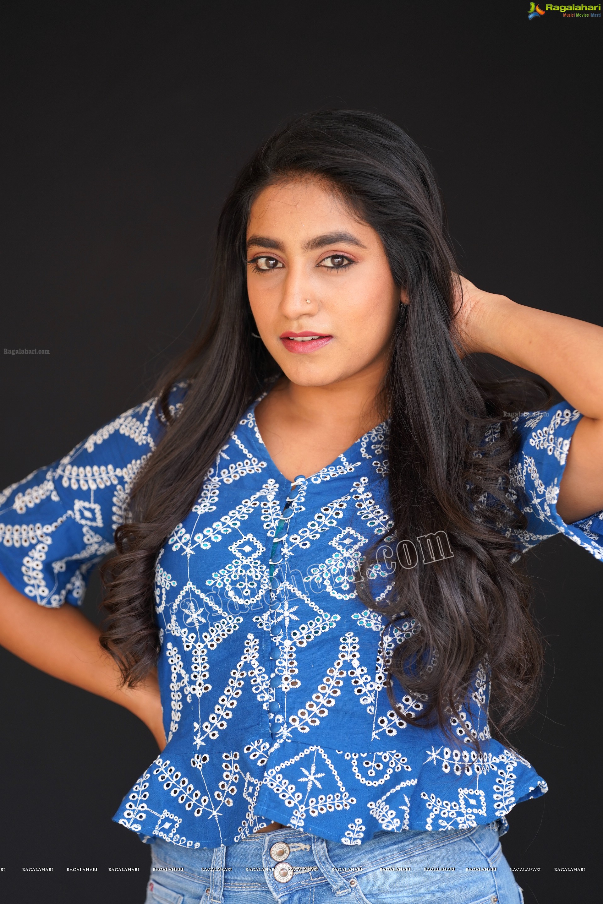 Yuktha in Blue Printed Top and Jeans, Exclusive Photoshoot