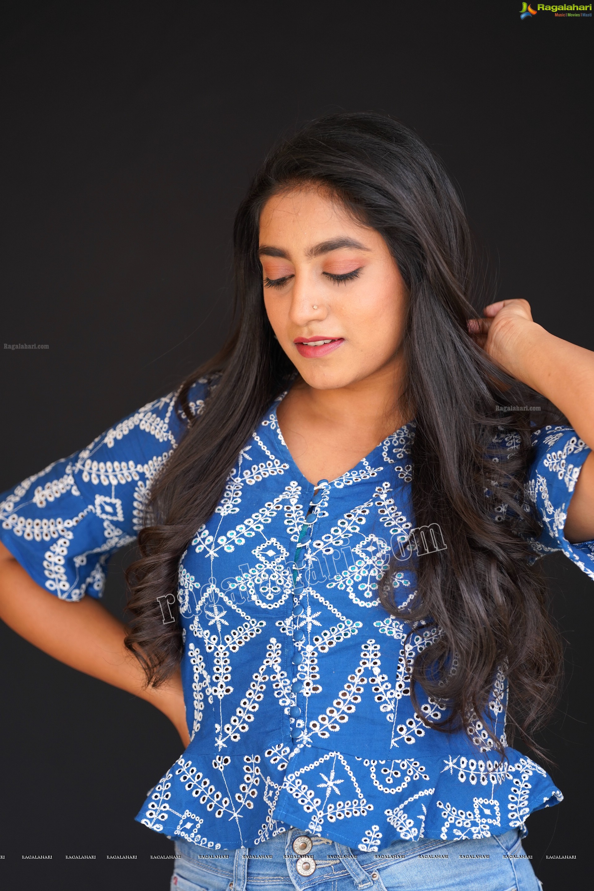 Yuktha in Blue Printed Top and Jeans, Exclusive Photoshoot