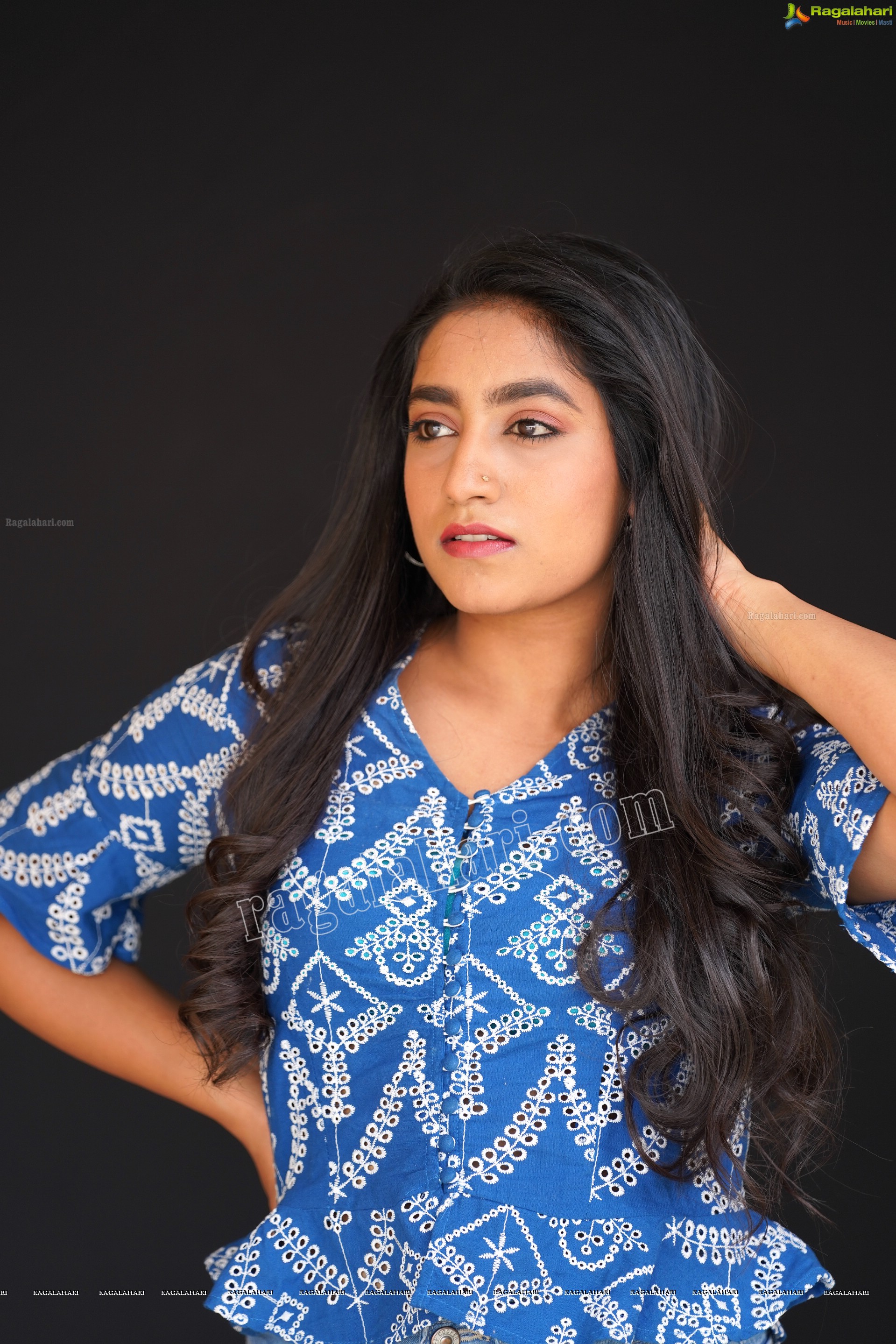 Yuktha in Blue Printed Top and Jeans, Exclusive Photoshoot