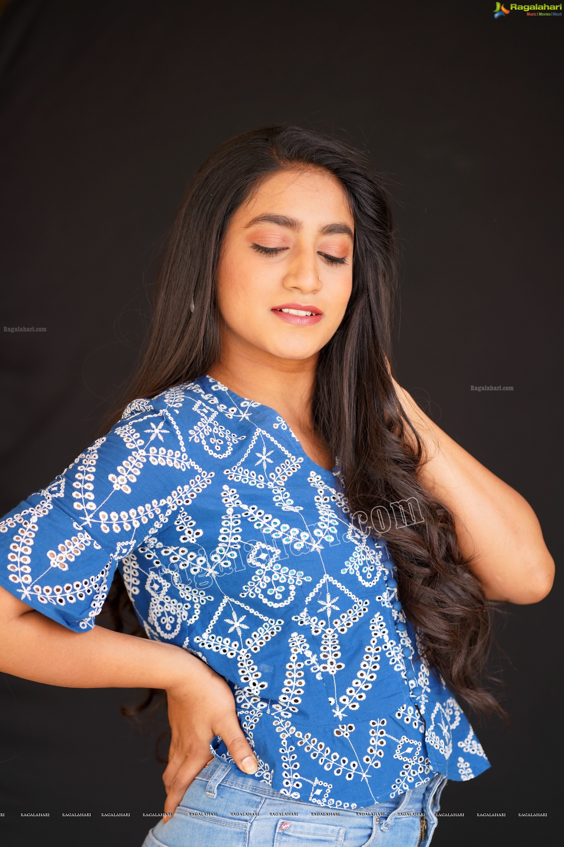 Yuktha in Blue Printed Top and Jeans, Exclusive Photoshoot