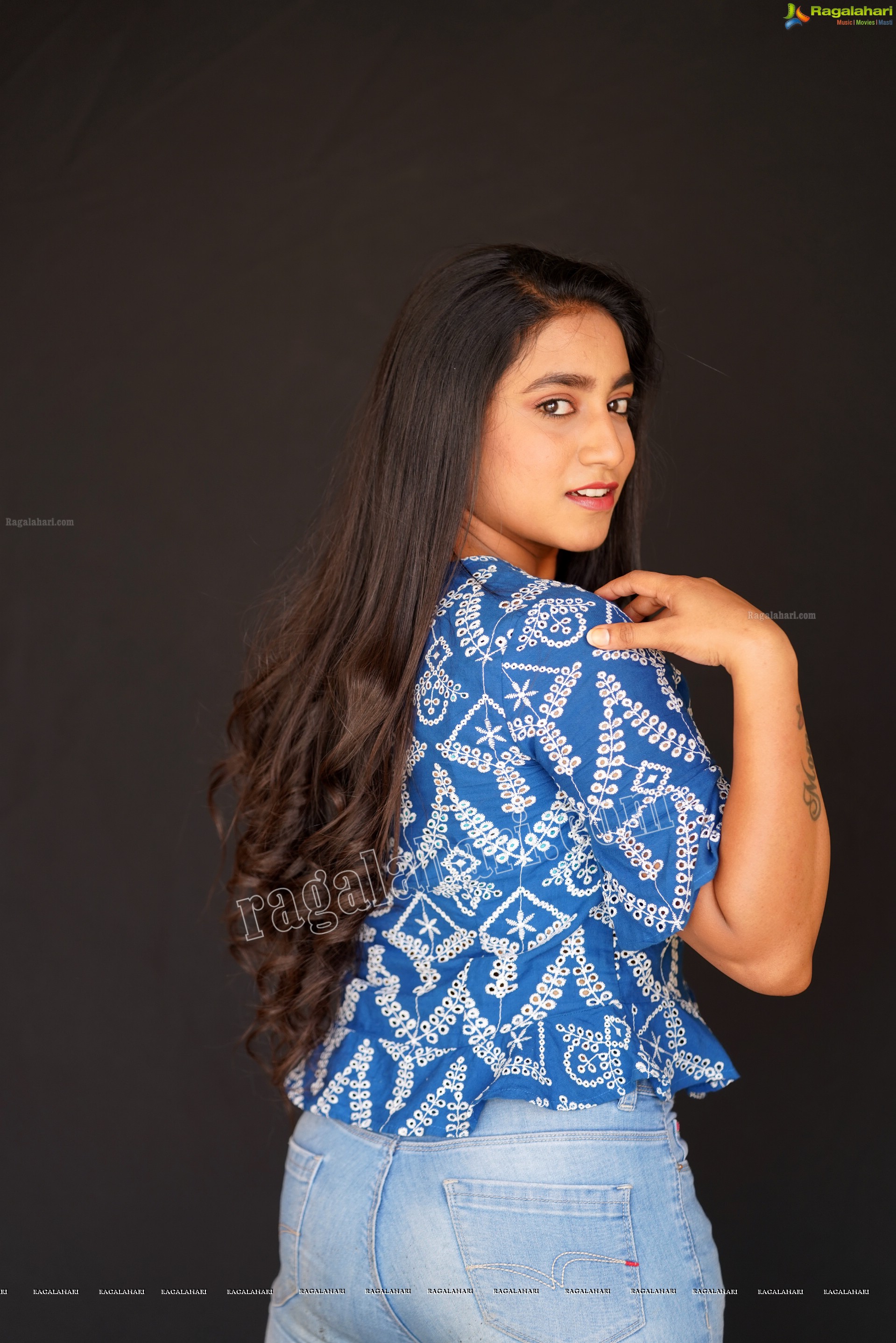 Yuktha in Blue Printed Top and Jeans, Exclusive Photoshoot