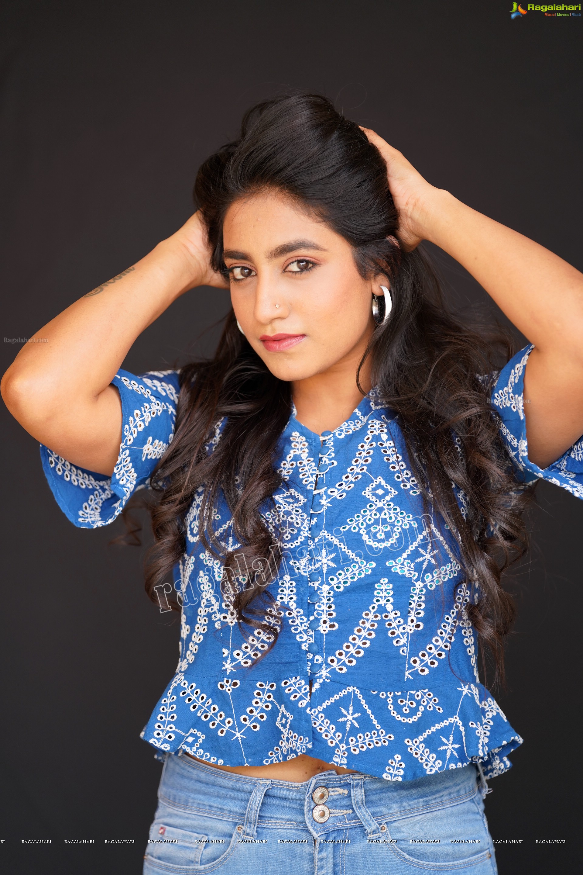 Yuktha in Blue Printed Top and Jeans, Exclusive Photoshoot