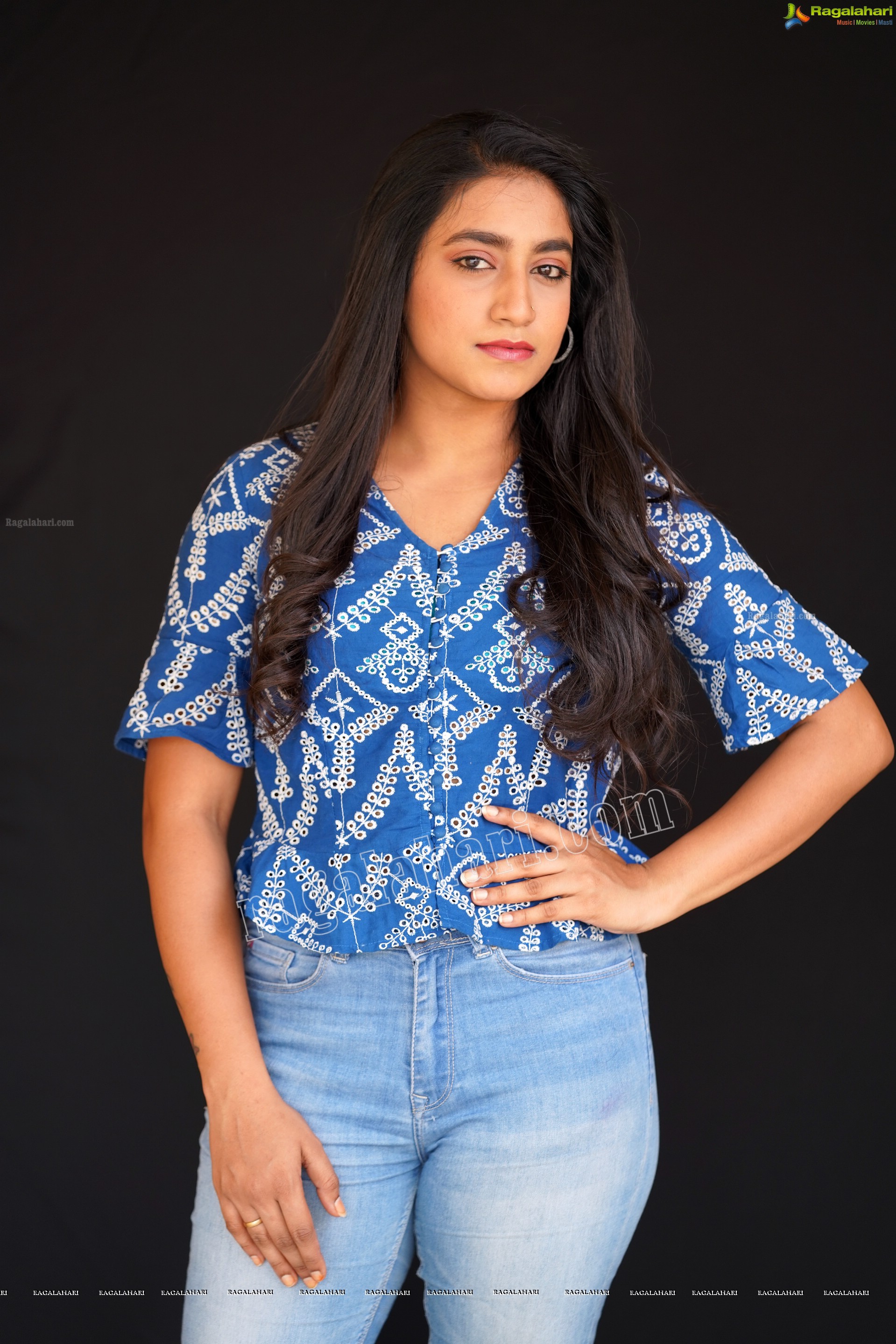 Yuktha in Blue Printed Top and Jeans, Exclusive Photoshoot