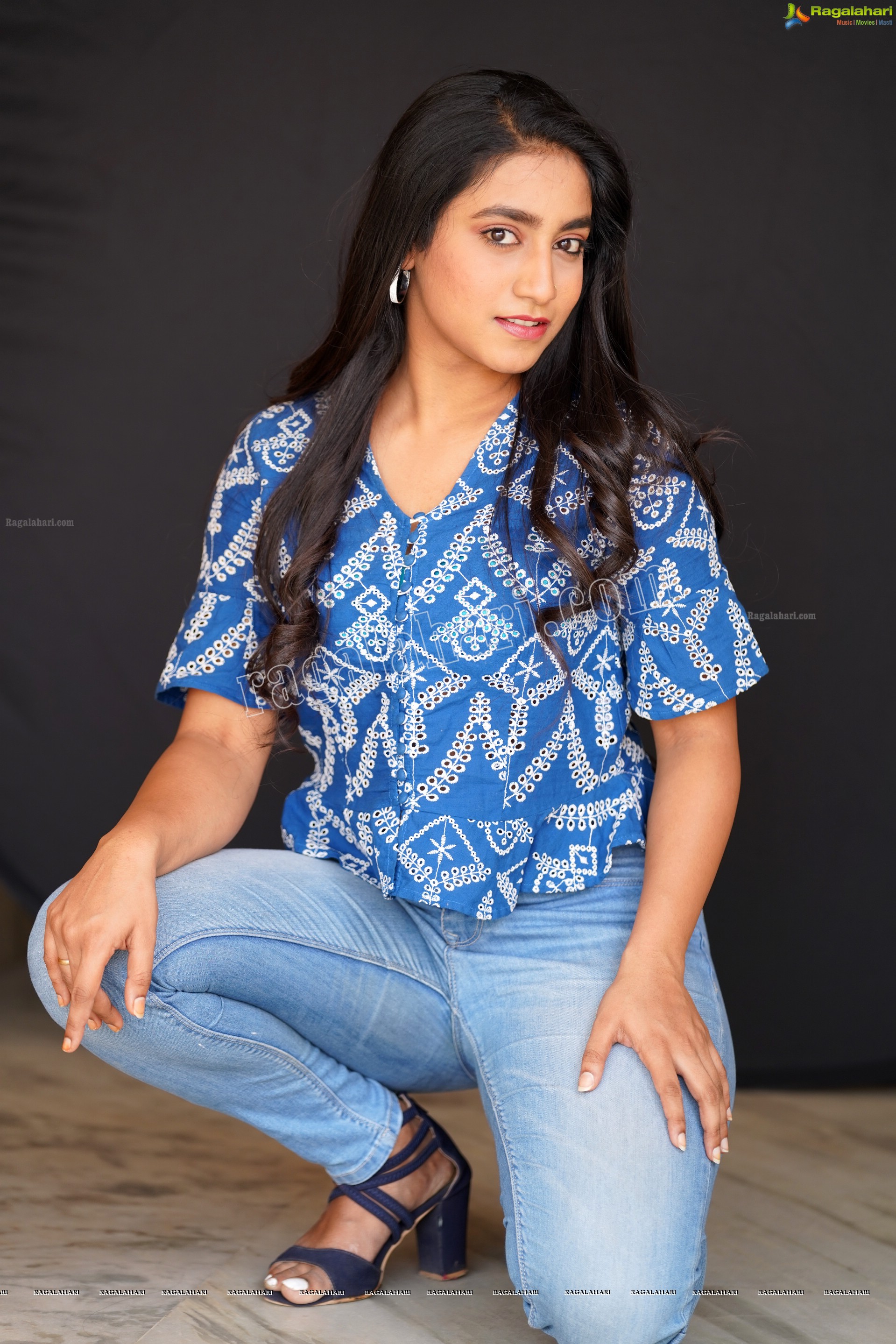 Yuktha in Blue Printed Top and Jeans, Exclusive Photoshoot