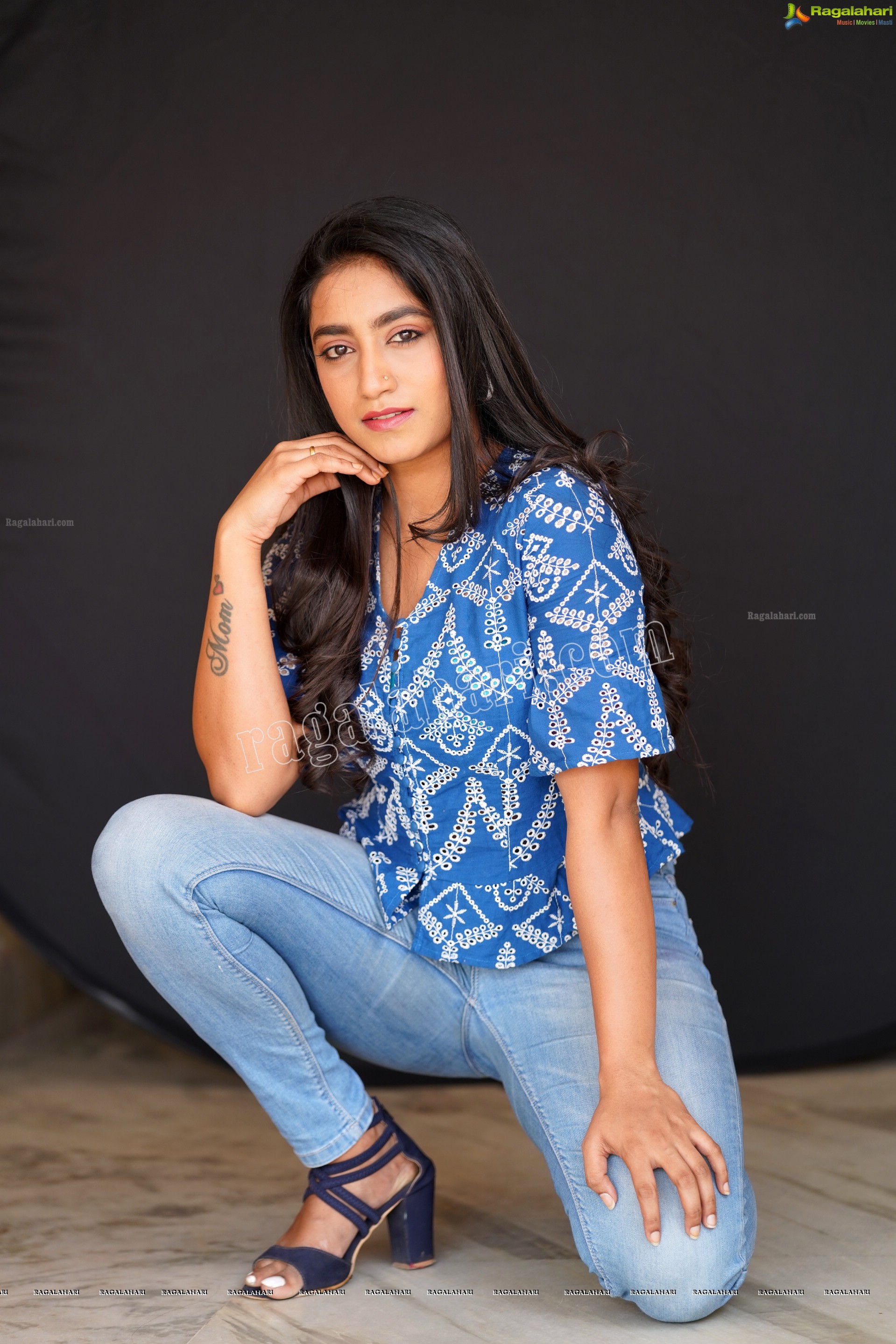 Yuktha in Blue Printed Top and Jeans, Exclusive Photoshoot