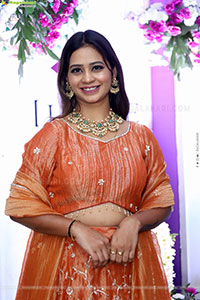 Teja Koneru in Orange Lehenga Choli, HD Gallery