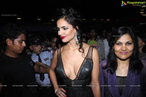 Hot Nathalia Kaur in Low V Neck Black Dress
