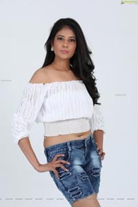 Aaliya Abraham in White Crop Top and Denim Shorts