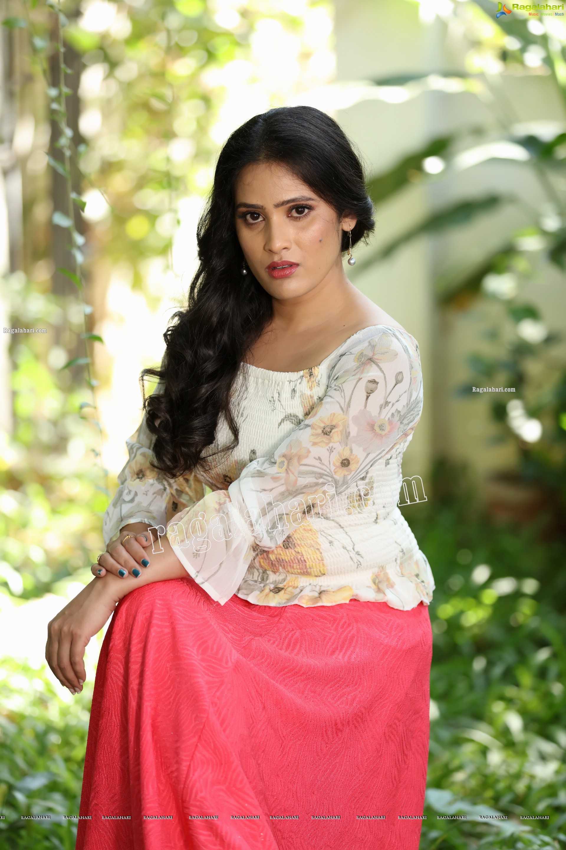 Anusha Parada in Pink Skirt and White Floral Top Exclusive Photo Shoot