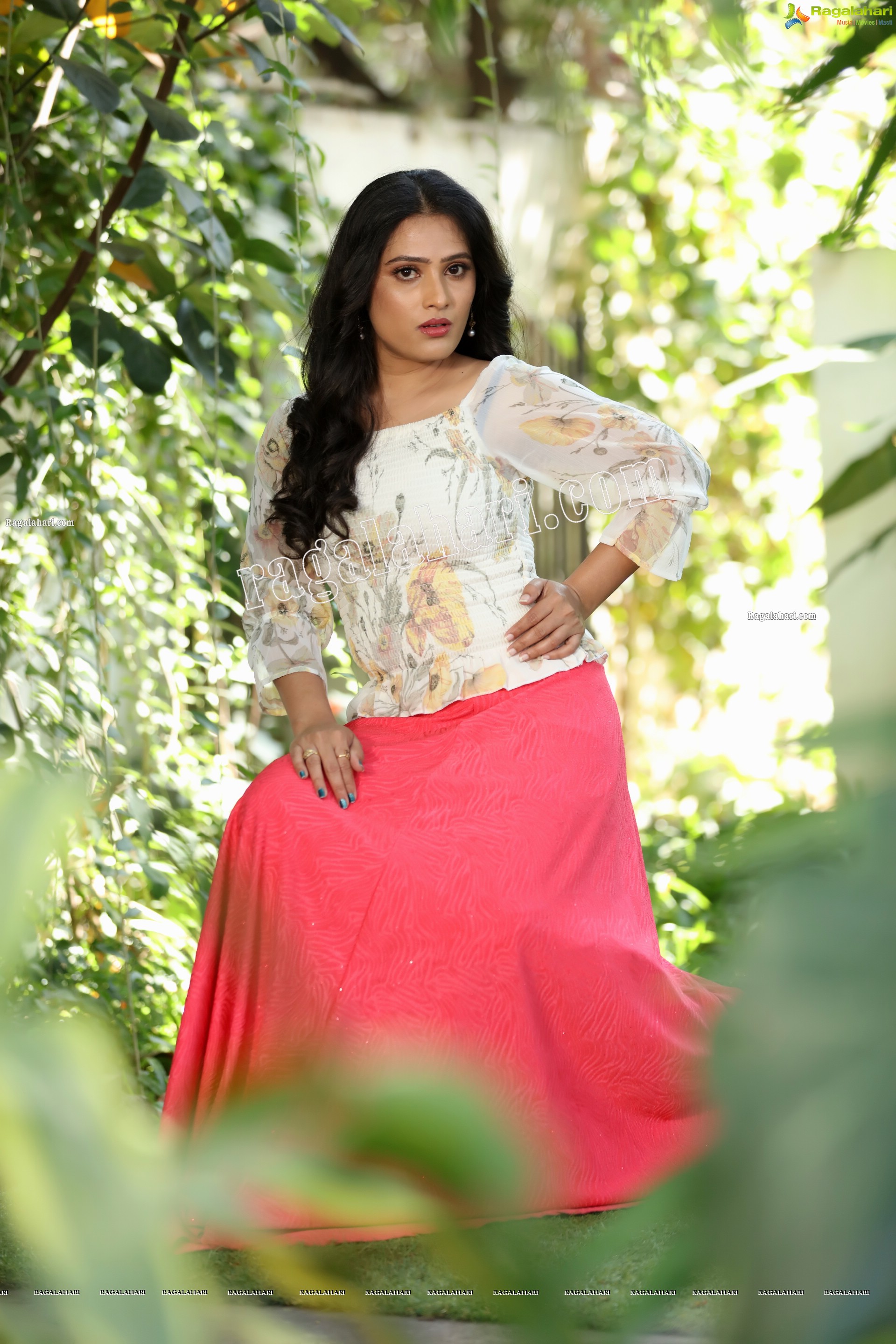 Anusha Parada in Pink Skirt and White Floral Top Exclusive Photo Shoot