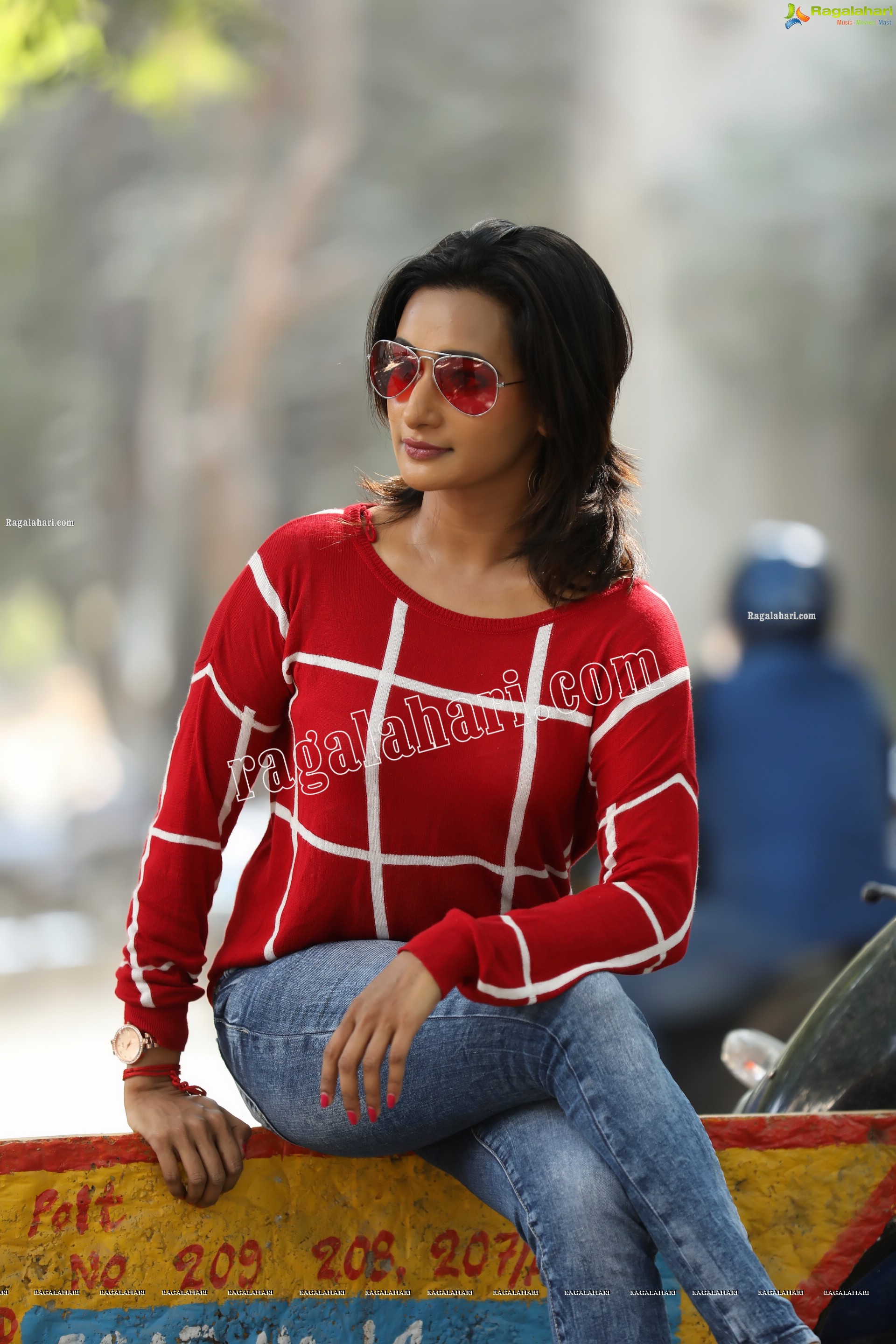 Nisheetha in Red Checks T-Shirt and Jeans Exclusive Photo Shoot