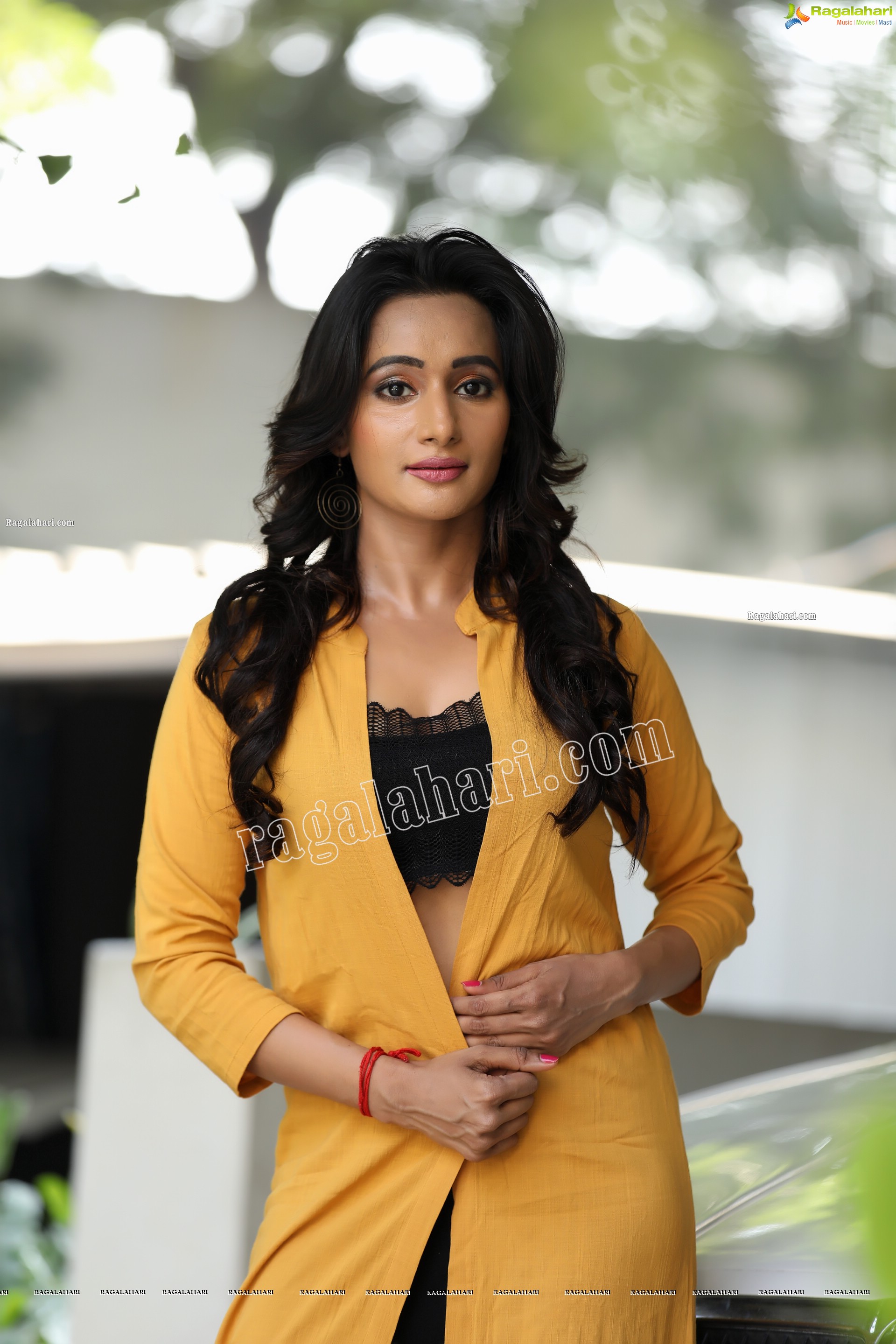Nisheetha in Yellow Long Shrug and Black Pant Exclusive Photo Shoot