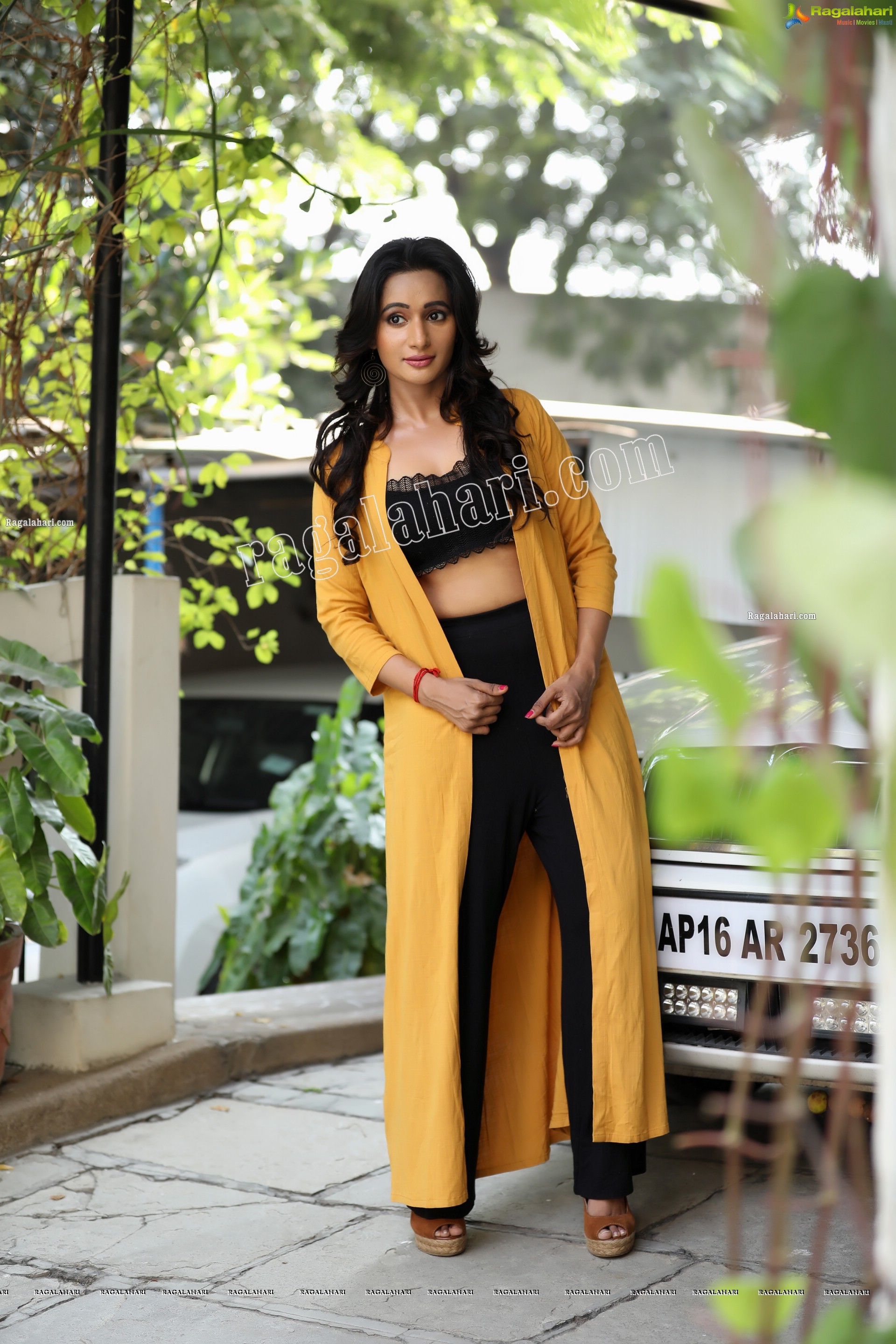 Nisheetha in Yellow Long Shrug and Black Pant Exclusive Photo Shoot
