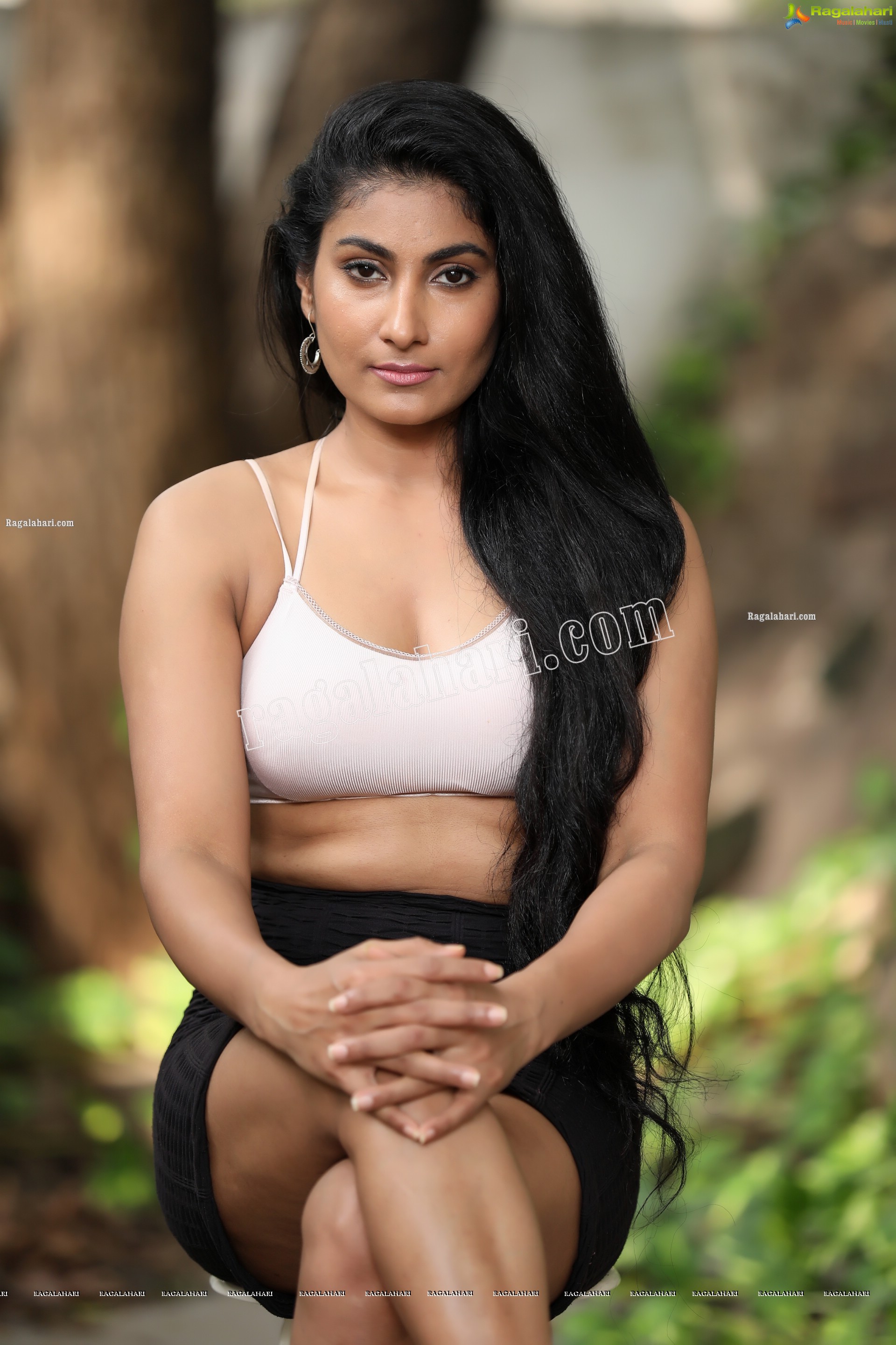 Saafi Kaur in High Waist Package Hip Mini Skirt and Spaghetti Strap Crop Top Exclusive Photo Shoot