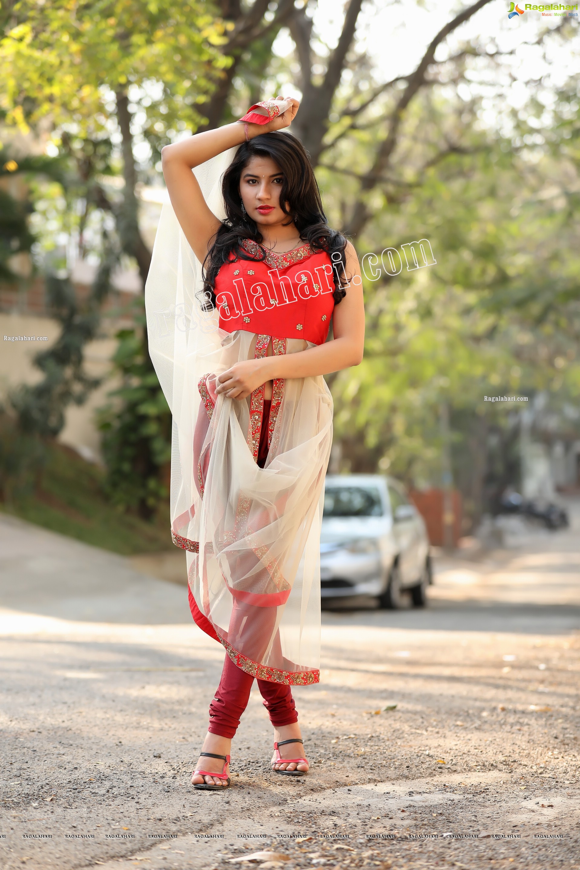 Sheetal Bhatt in Red Front Slit Tunic Top Exclusive Photo Shoot