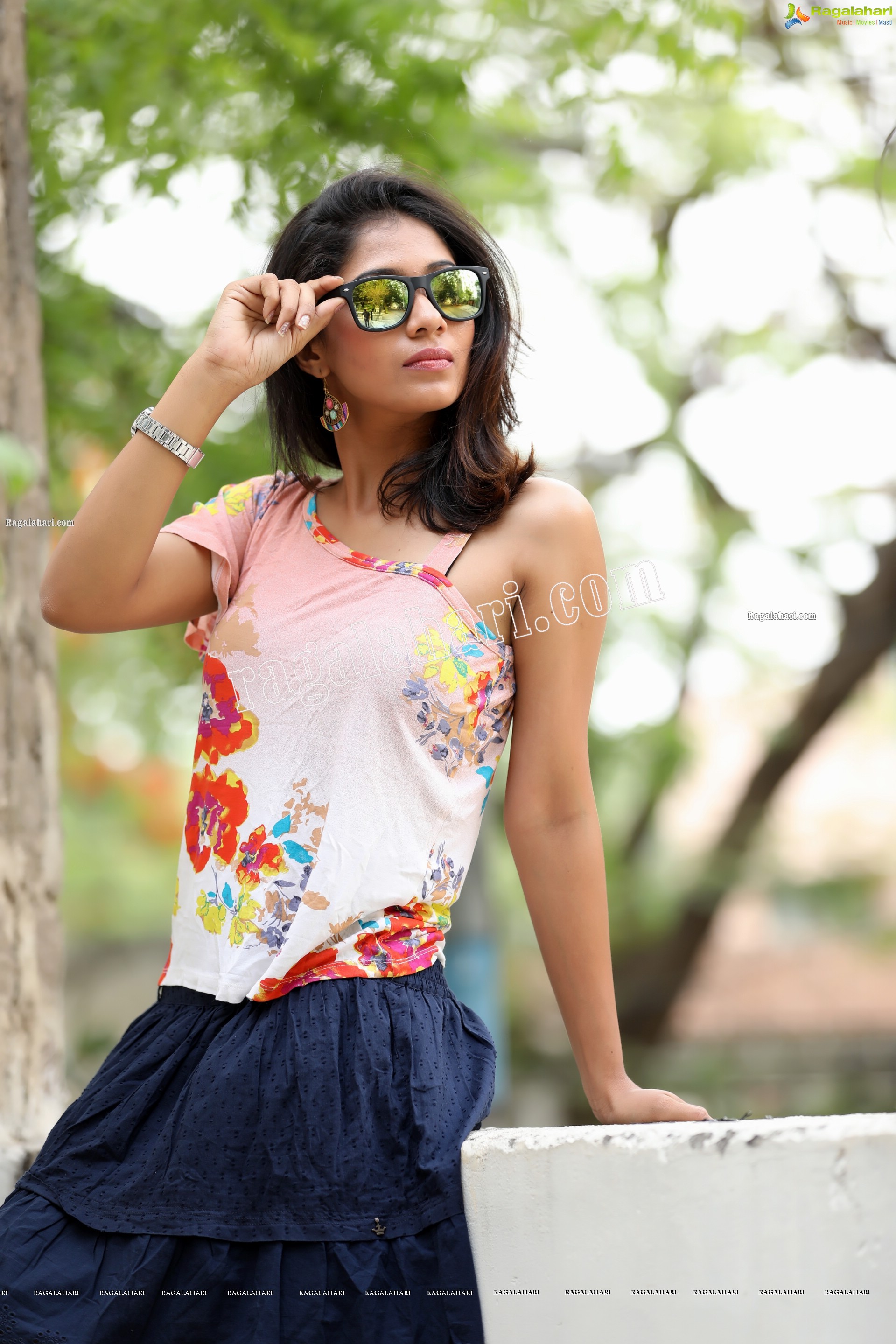 Swetha Mathi in One Shoulder Floral Top and Ruffled Skirt Exclusive Photo Shoot
