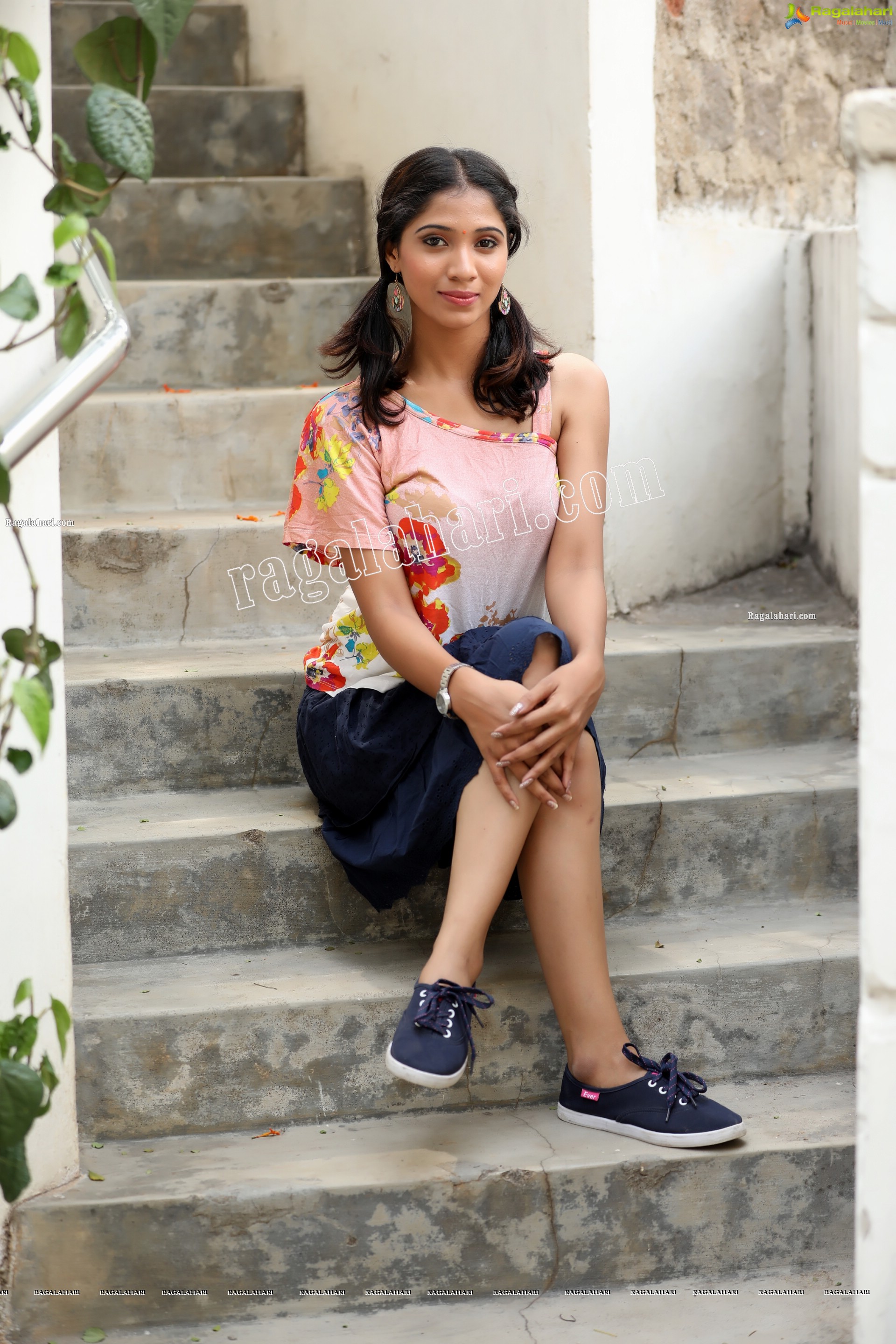 Swetha Mathi in One Shoulder Floral Top and Ruffled Skirt Exclusive Photo Shoot