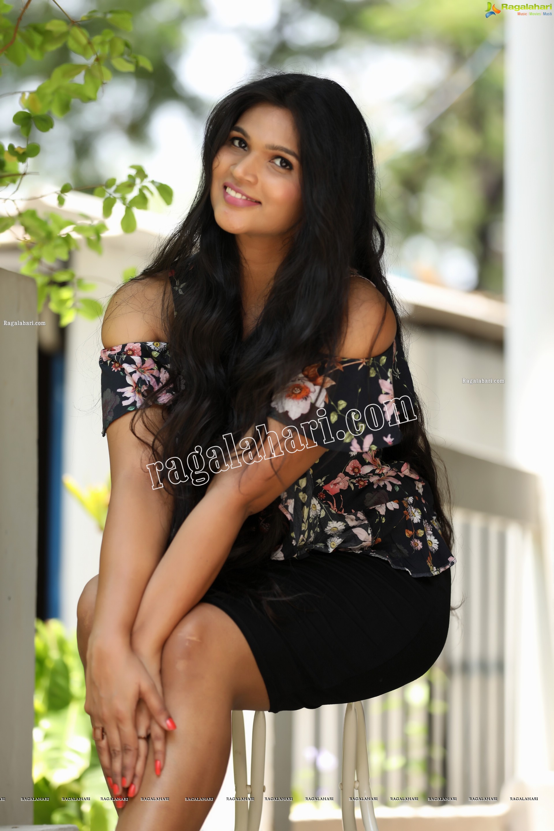 Twinkle Thomala in Black Floral Top and Mini Skirt Exclusive Photo Shoot