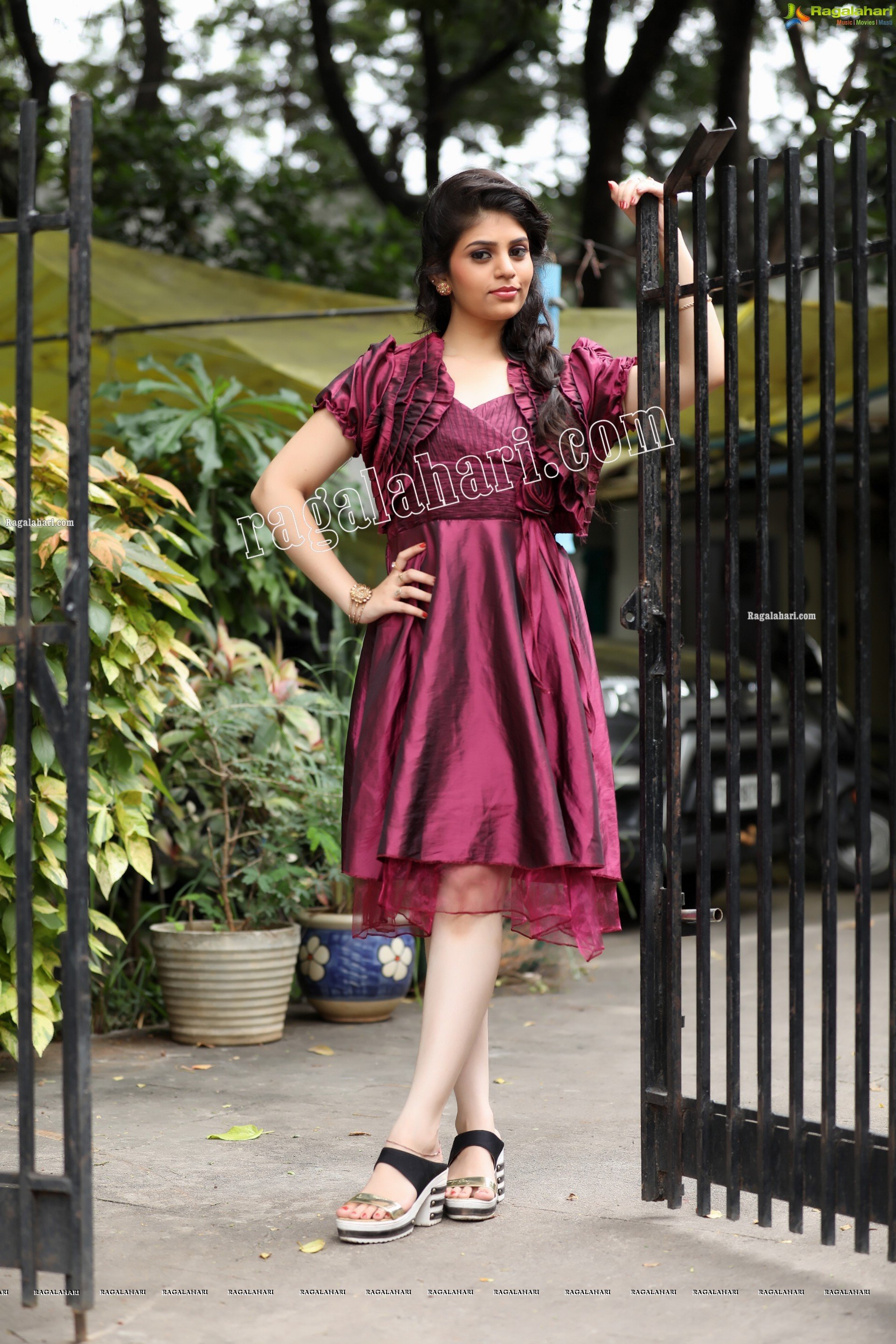 Viswa Sri Bandhavi in Burgundy Strapless Gown with Bolero Exclusive Photo Shoot