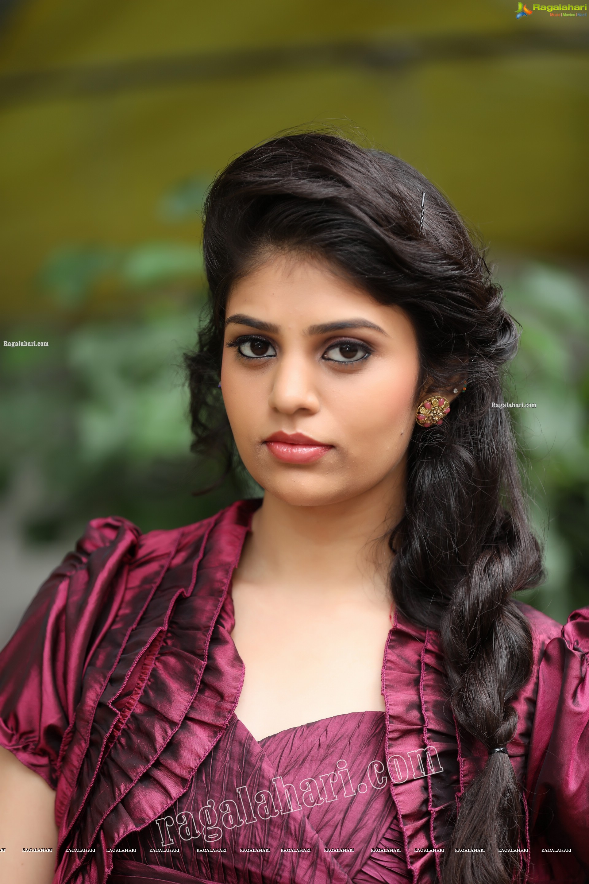 Viswa Sri Bandhavi in Burgundy Strapless Gown with Bolero Exclusive Photo Shoot