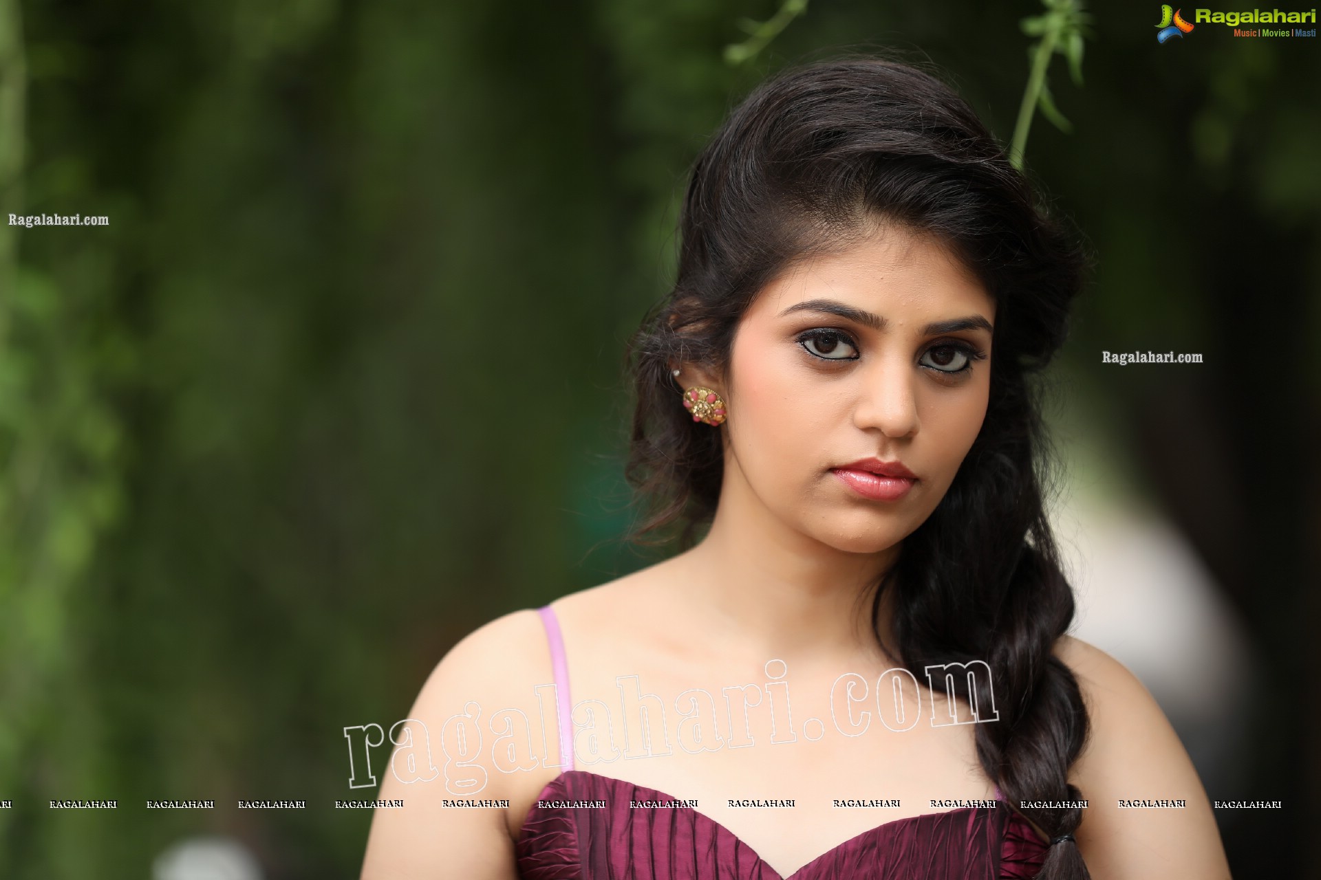 Viswa Sri Bandhavi in Burgundy Strapless Gown with Bolero Exclusive Photo Shoot