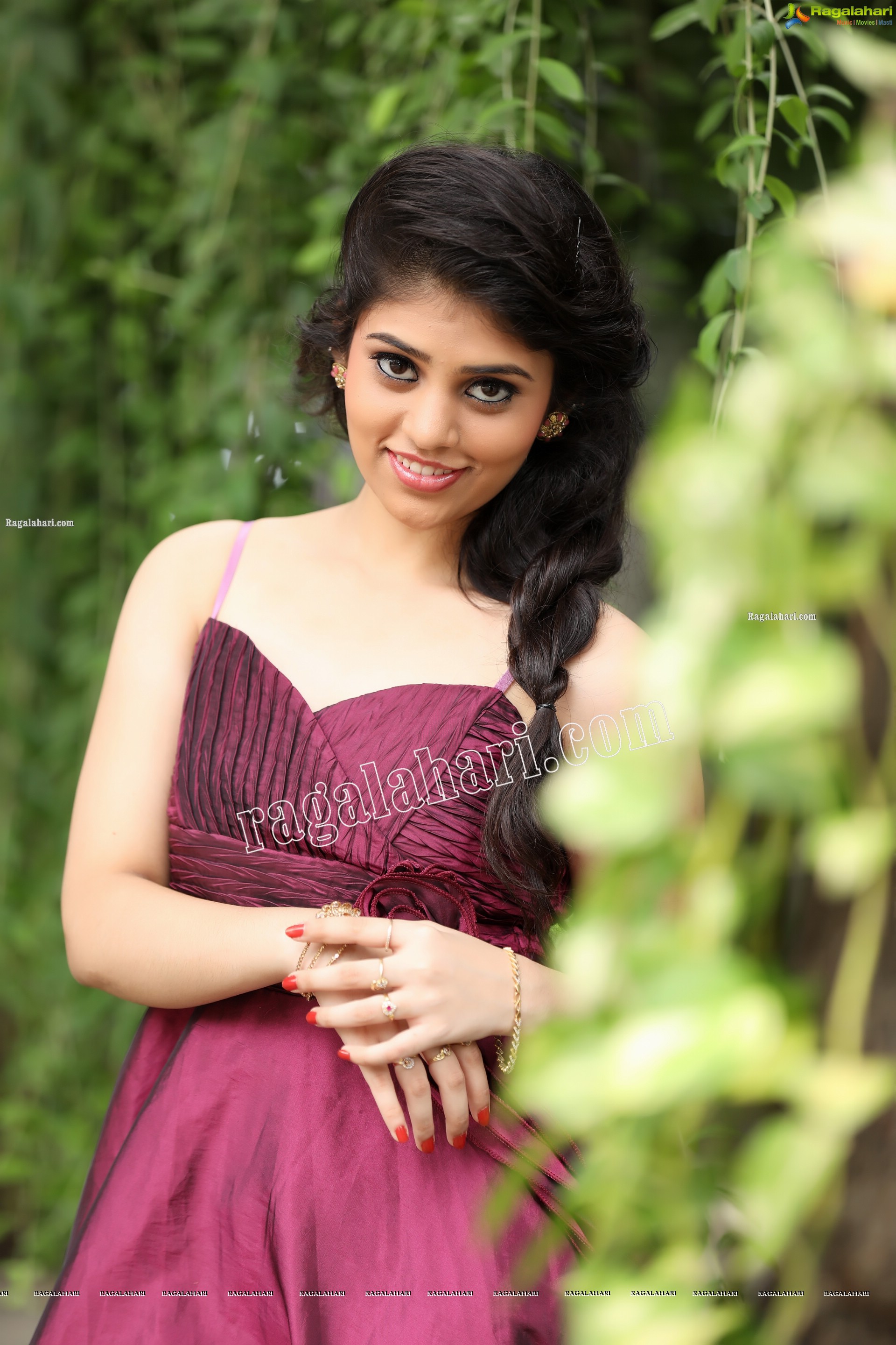 Viswa Sri Bandhavi in Burgundy Strapless Gown with Bolero Exclusive Photo Shoot