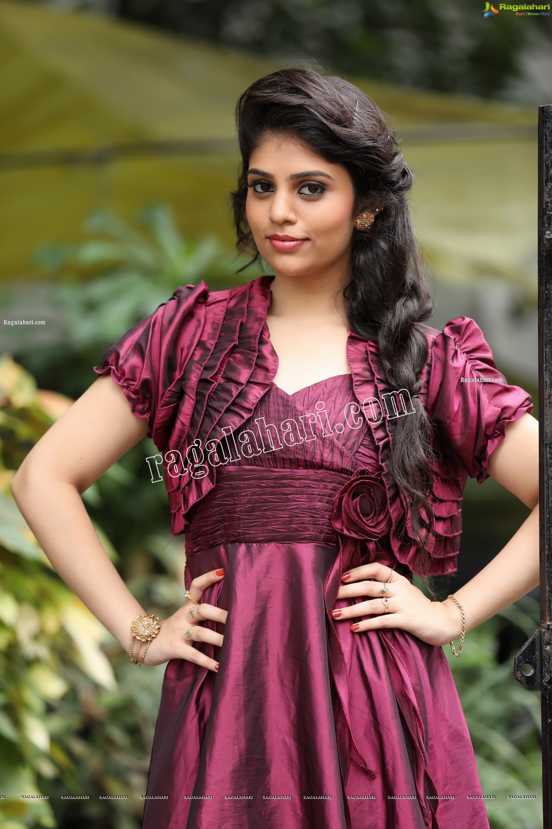 Viswa Sri Bandhavi in Burgundy Strapless Gown with Bolero Exclusive Photo Shoot