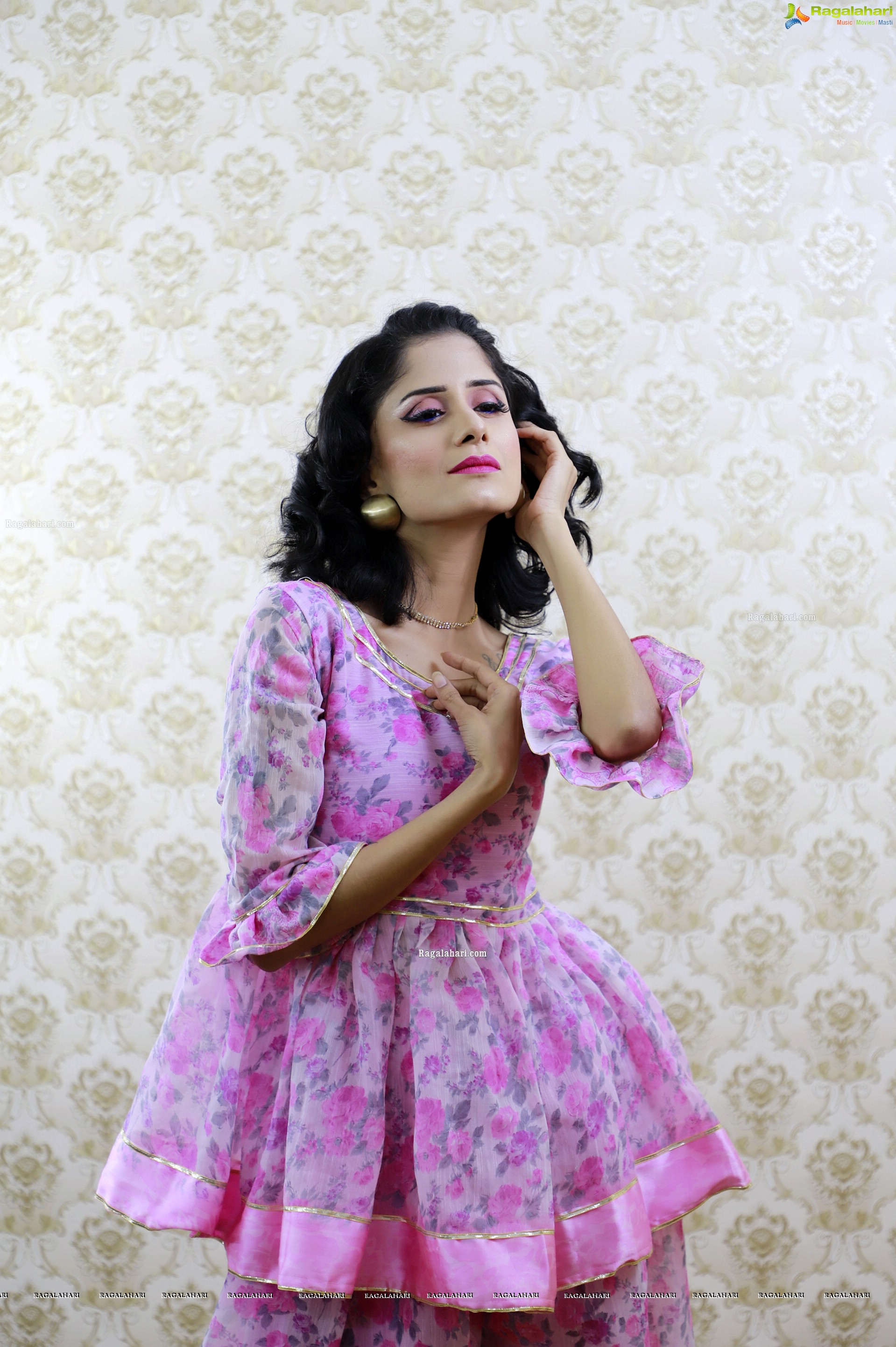 Anukriti Govind Sharma in Pink Floral Ruffle Dress, HD Gallery