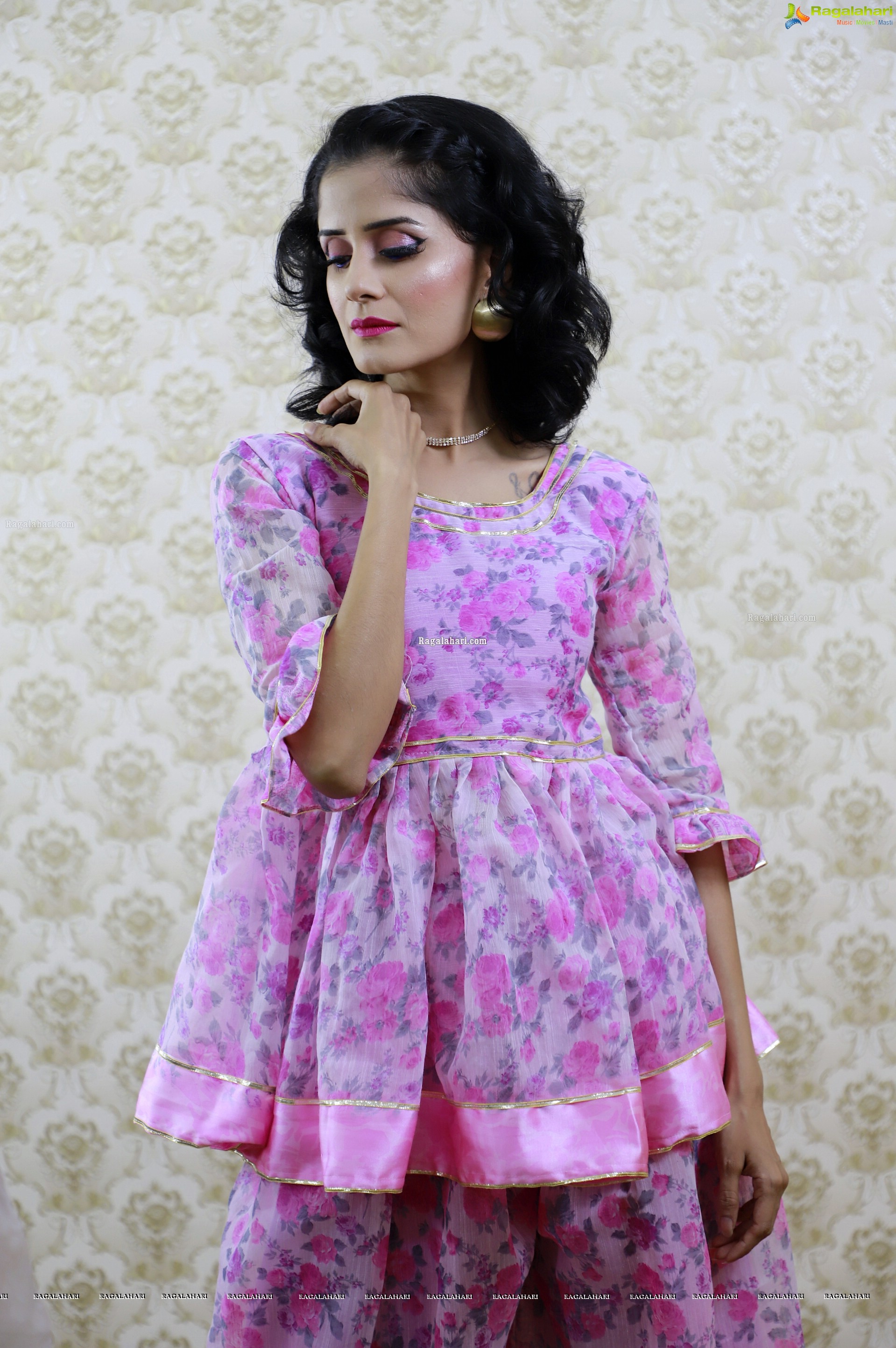 Anukriti Govind Sharma in Pink Floral Ruffle Dress, HD Gallery