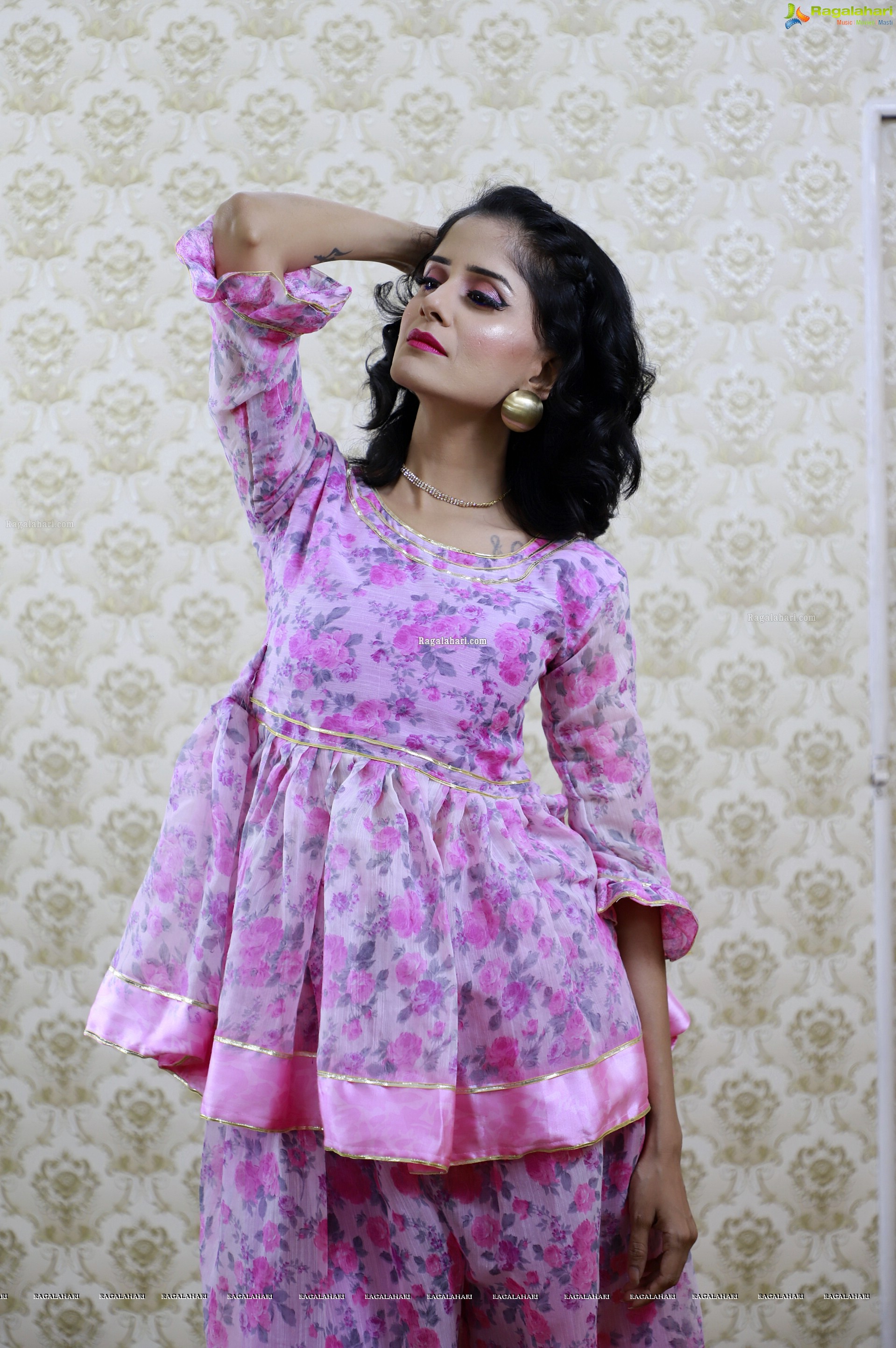 Anukriti Govind Sharma in Pink Floral Ruffle Dress, HD Gallery