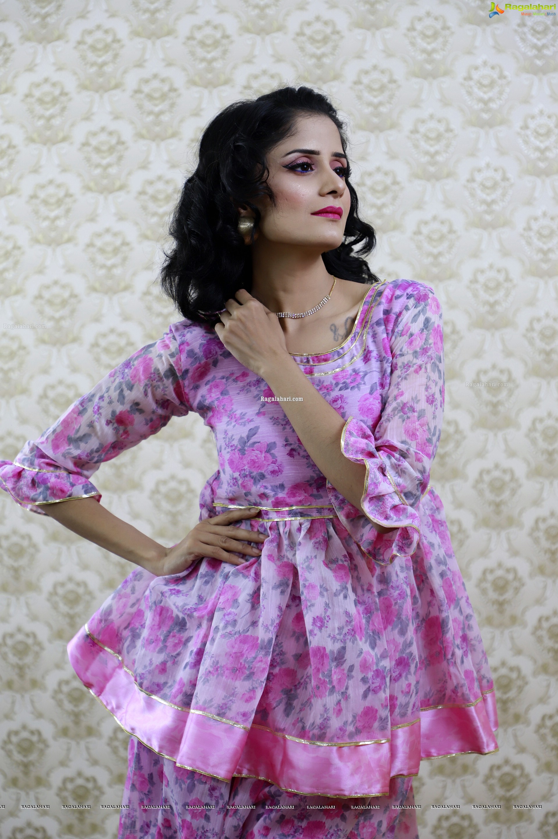 Anukriti Govind Sharma in Pink Floral Ruffle Dress, HD Gallery