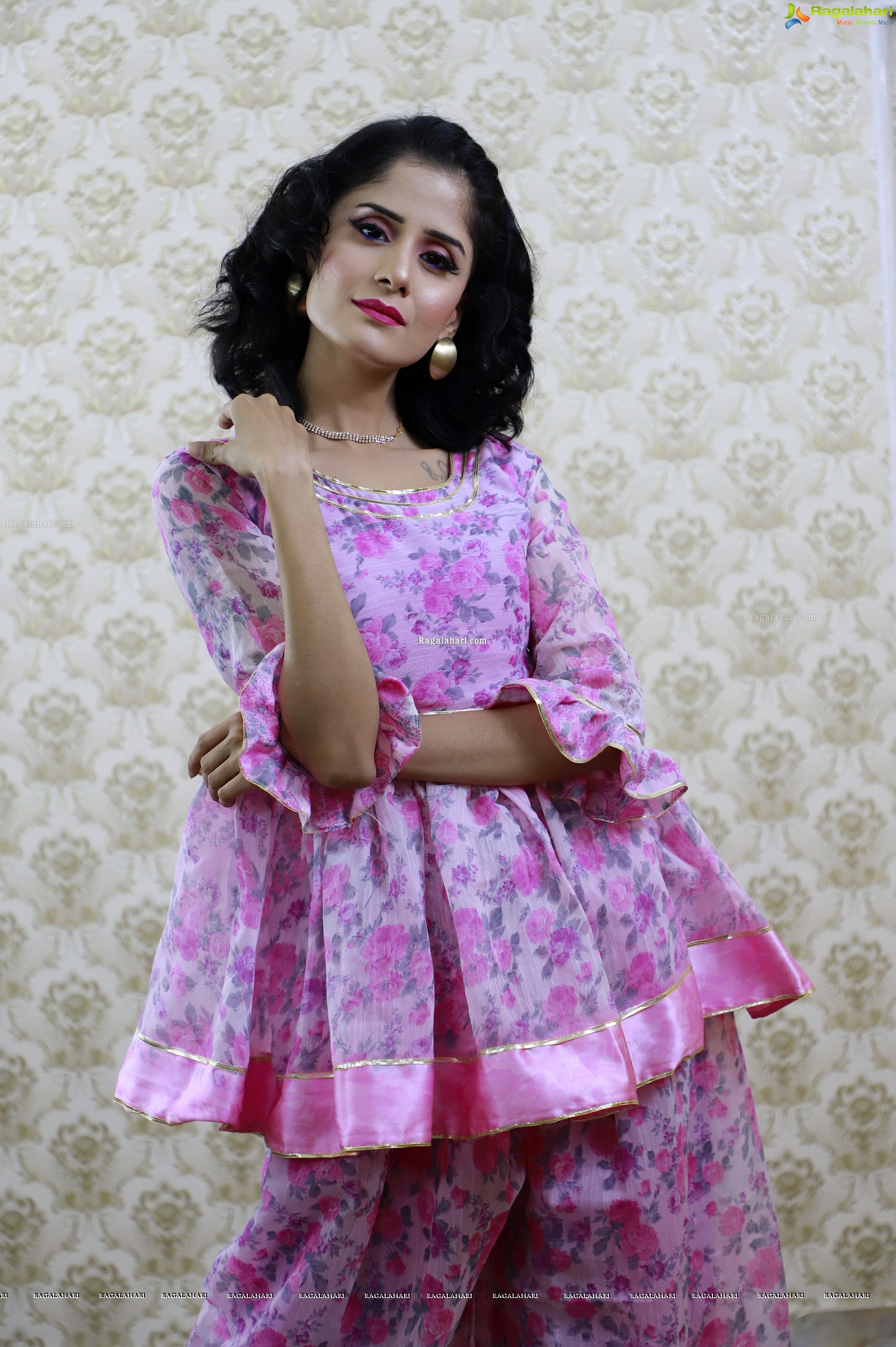 Anukriti Govind Sharma in Pink Floral Ruffle Dress, HD Gallery