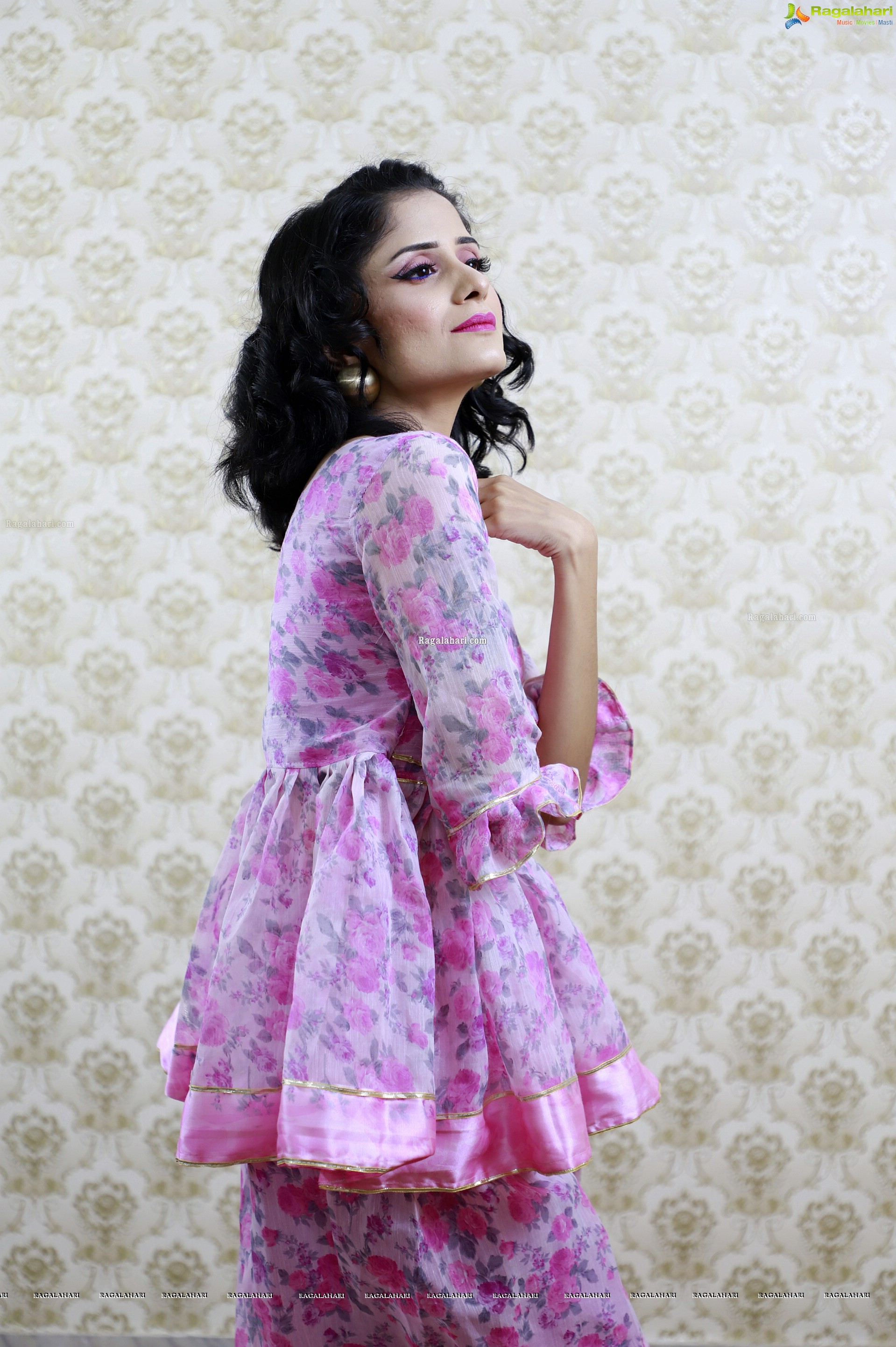 Anukriti Govind Sharma in Pink Floral Ruffle Dress, HD Gallery