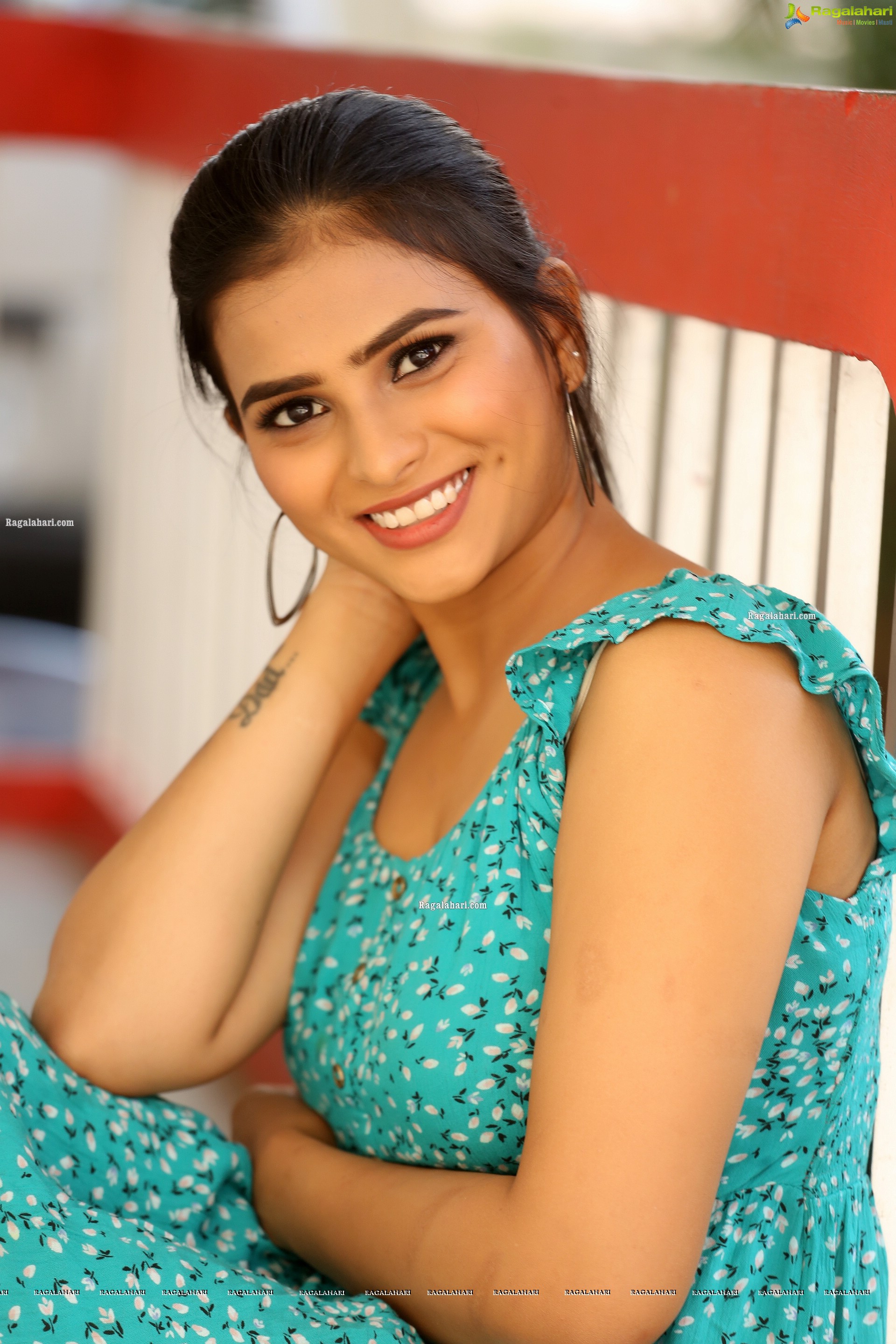 Kiya Reddy in Cyan Blue Floral Dress, HD Photo Gallery