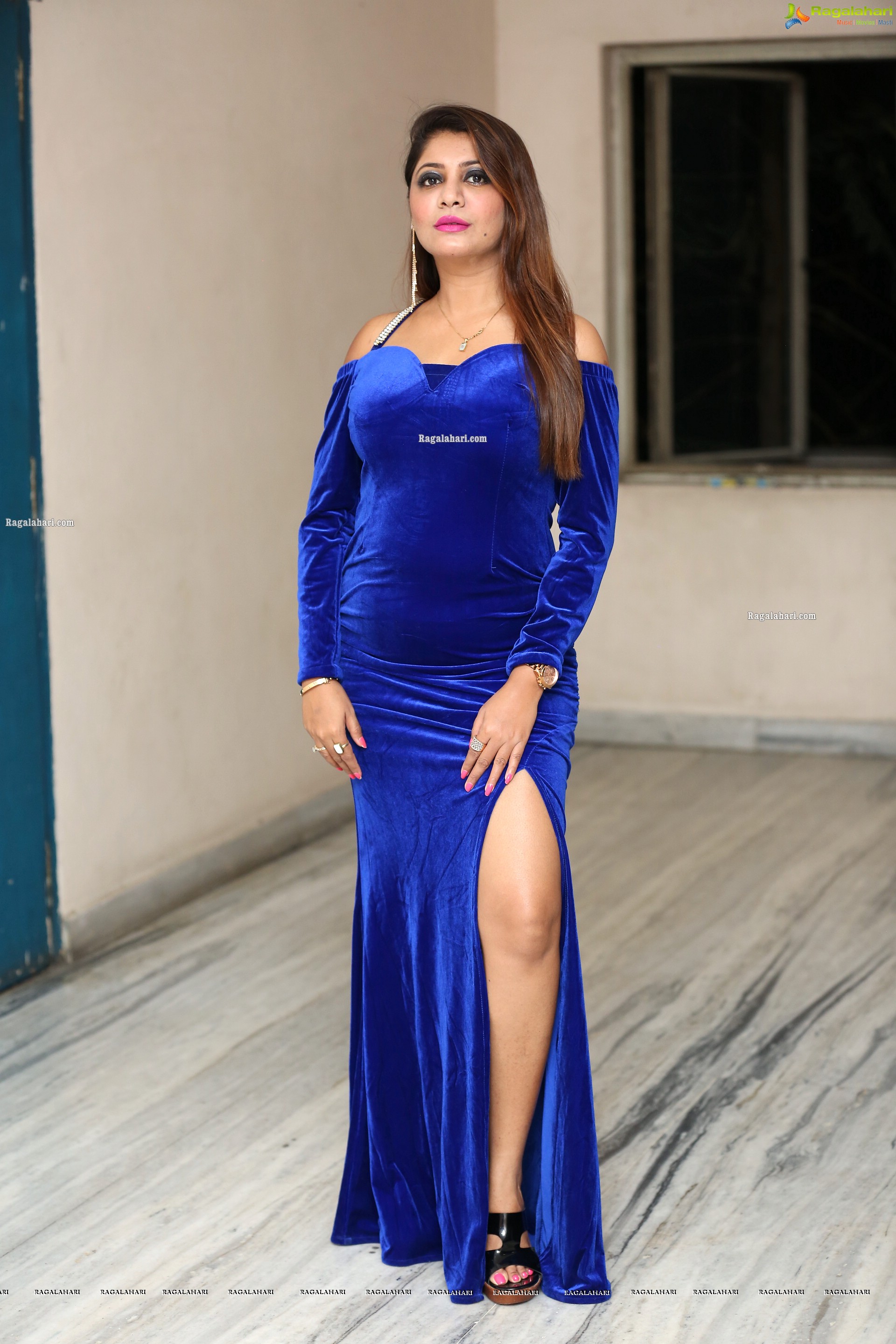 Sejal Mandavia in Royal Blue Velvet Dress, HD Photo Gallery