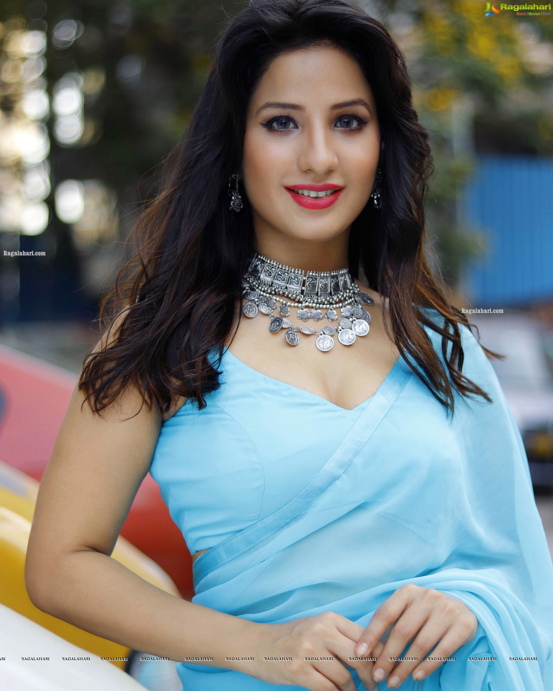 Shunaya Solanki in Blue Ruffle Saree, HD Photo Gallery