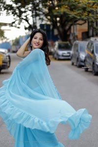 Shunaya Solanki in Blue Ruffle Saree