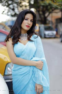 Shunaya Solanki in Blue Ruffle Saree
