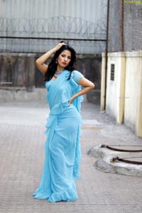 Shunaya Solanki in Blue Ruffle Saree