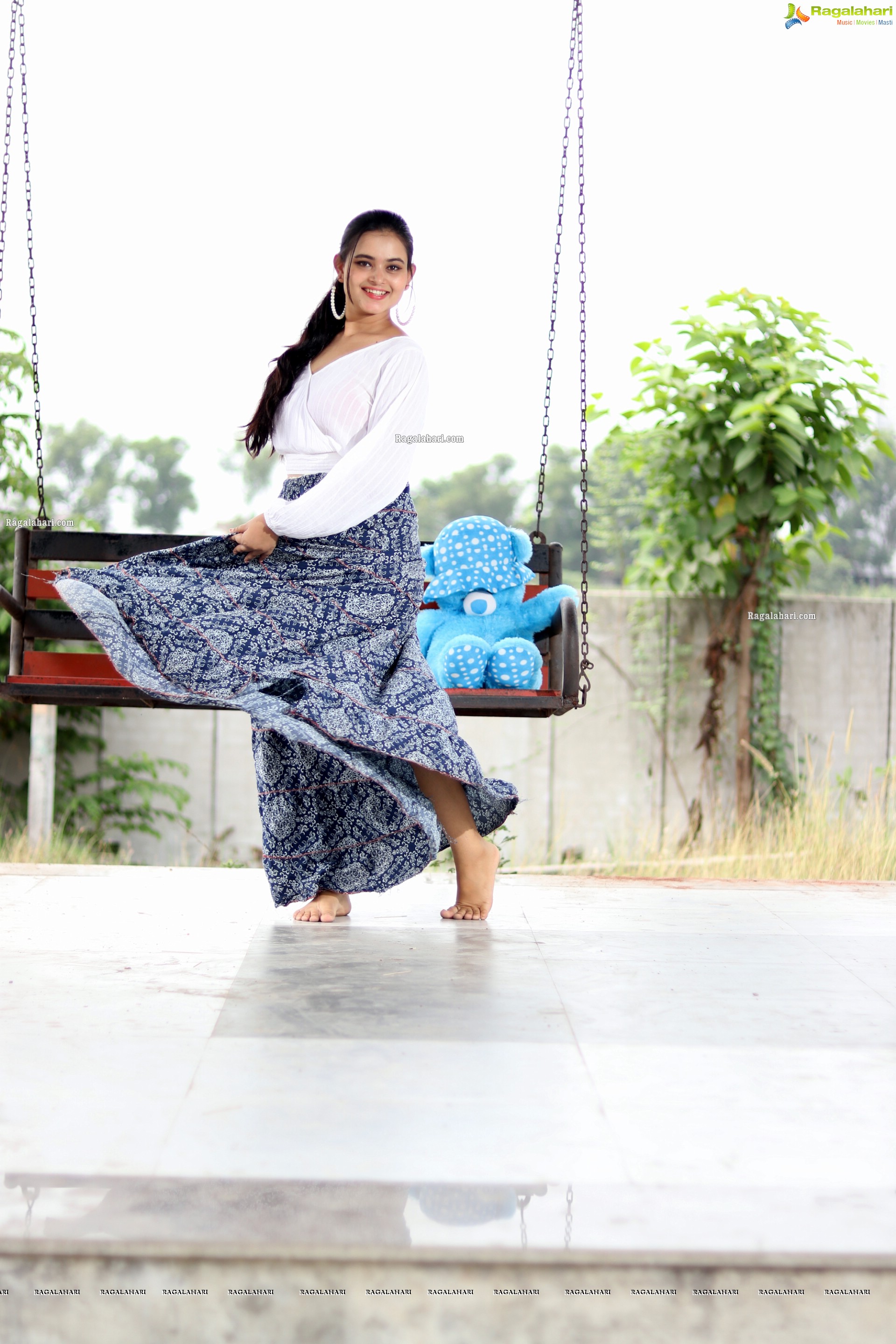 Vaanya Aggarwal in Blue Printed Maxi Skirt and White Top, HD Photo Gallery