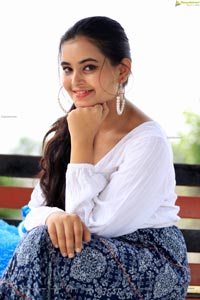 Vaanya Aggarwal in Blue Printed Maxi Skirt and White Top