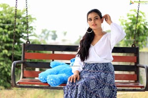 Vaanya Aggarwal in Blue Printed Maxi Skirt and White Top