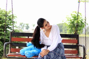 Vaanya Aggarwal in Blue Printed Maxi Skirt and White Top