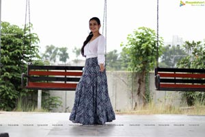 Vaanya Aggarwal in Blue Printed Maxi Skirt and White Top