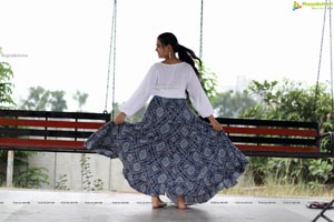 Vaanya Aggarwal in Blue Printed Maxi Skirt and White Top