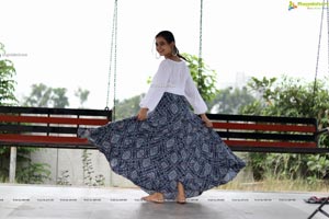 Vaanya Aggarwal in Blue Printed Maxi Skirt and White Top