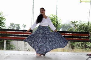 Vaanya Aggarwal in Blue Printed Maxi Skirt and White Top